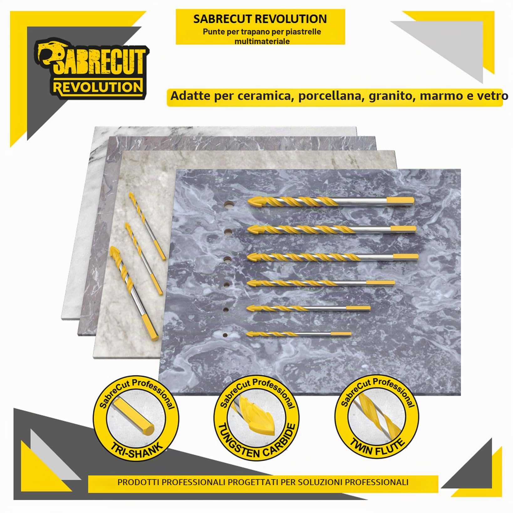 SabreCut SCTBA5 Set di punte da trapano multimateriale per piastrelle per marmo, ceramica, porcellana, granito, con scatola di immagazzinaggio durevole