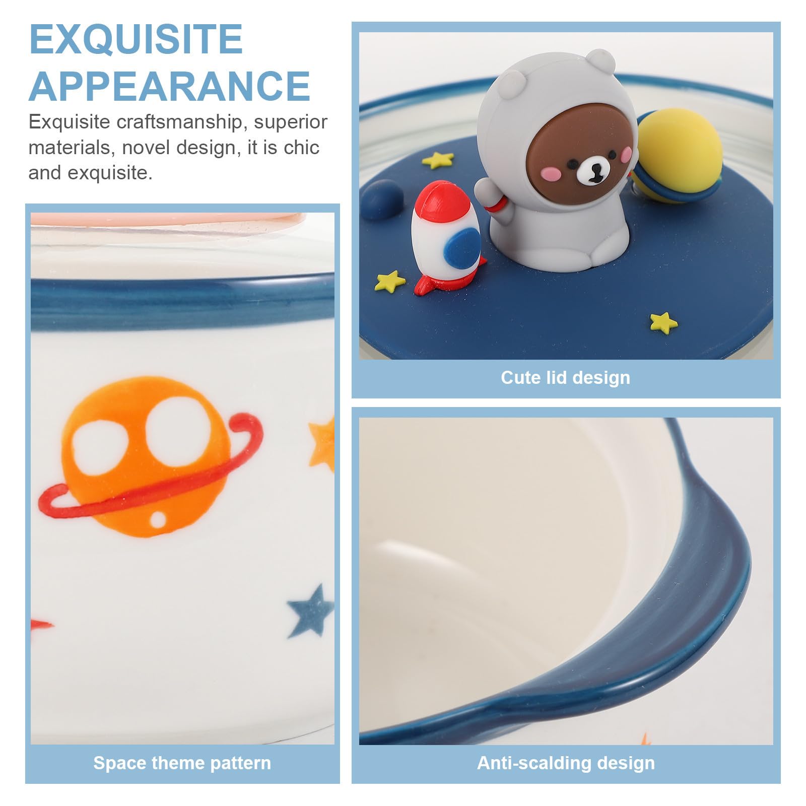 Luxshiny Tazón para Fideos Espacial Tapa de Cerámica 800ml para Hogar | Cuenco Grande para Sopa, Acabado de Vidrio y Pvc, Fácil de Limpiar, Uso en Restaurantes y Decoración