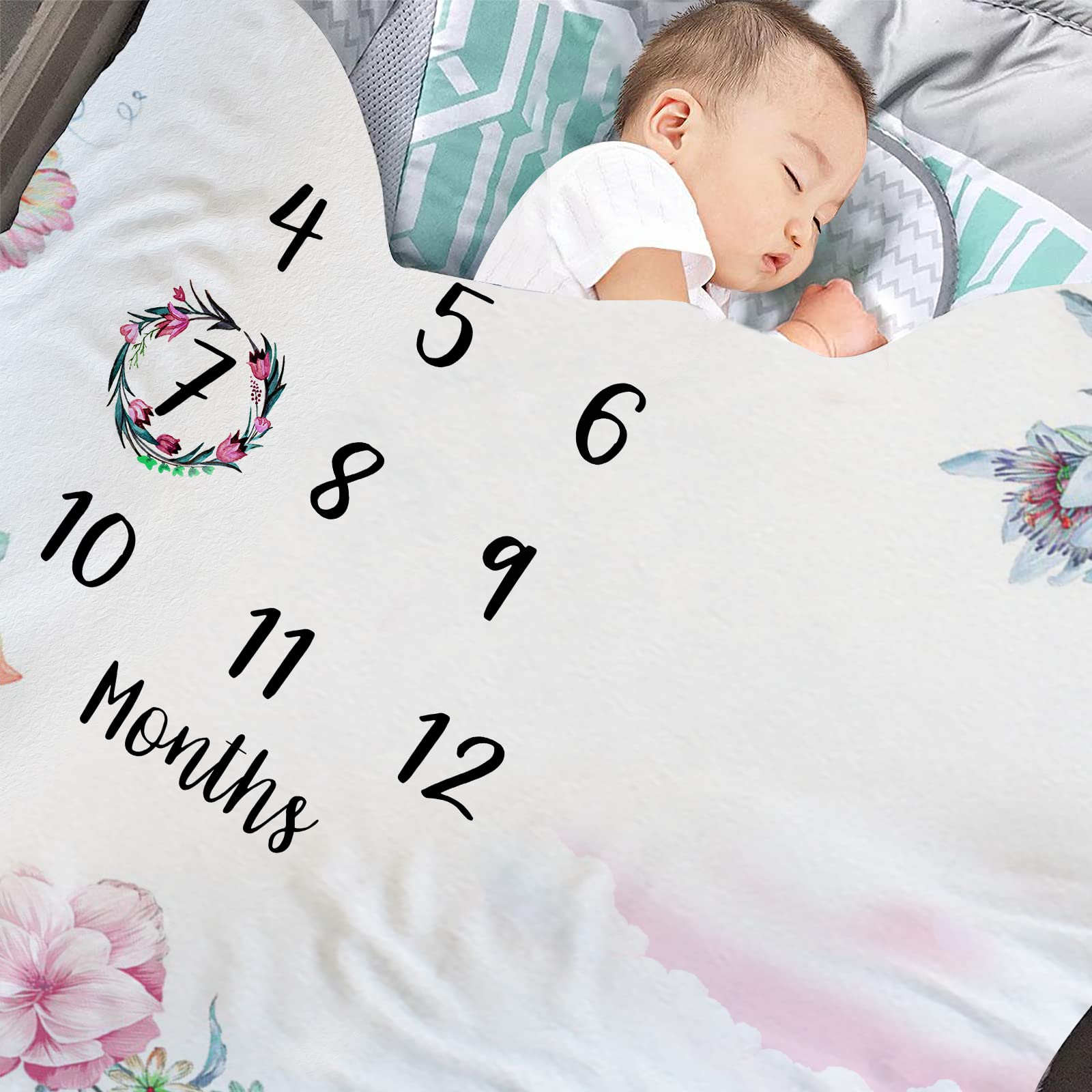 Manta de hito para bebé, manta de hito para bebé, niña y niño, manta de hito mensual personalizada para bebé, niña y niño con foto y texto (130 x 150 cm)