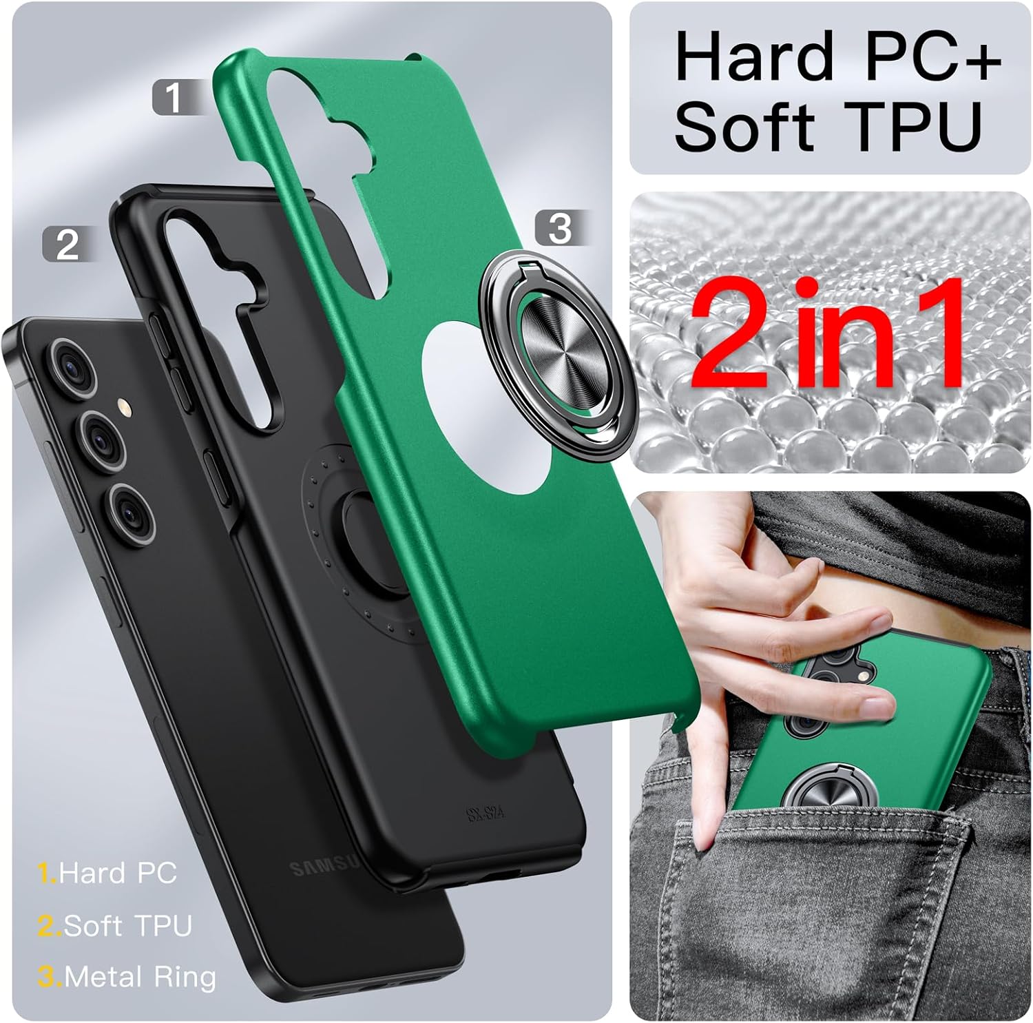 Anqrp Designed for Samsung Galaxy S25 Case, Built-in [15Ft Drop Protection][Heat Dissipation] Shockproof Military Grade Protection,for Samsung Galaxy S25 Case,Green - Image 2