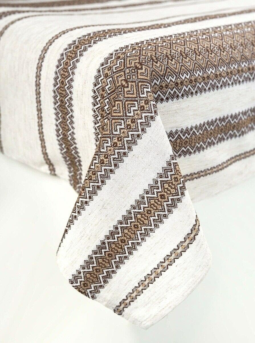 Rushnichok Set Tablecloth + 6 Napkins Gray Brown Ukrainian Ornament Slavic Decorative Folk Decor 90 x 55/230 x 140 cm
