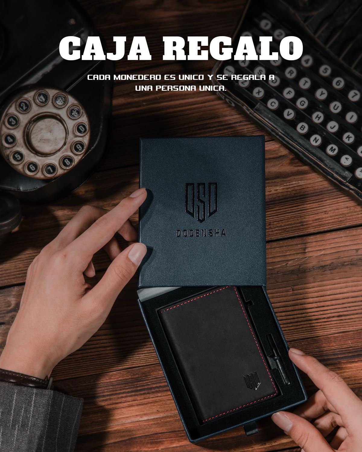 DODENSHA Cartera de Hombre Portátil de Cuero Genuino Marrón con Protección RFID, 10+ Tarjetas de Crédito, Portamonederos, Cierre Magnético, negro / rojo, 10cm x 6.5cm x 2cm, Minimalista