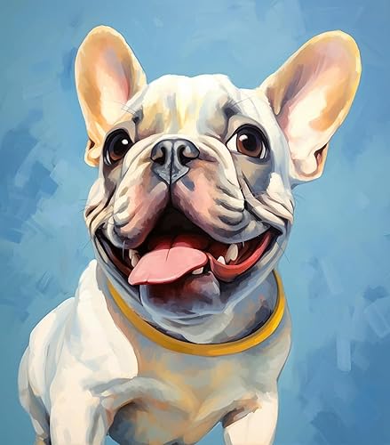 Miniatura 10 de ZMHZMY Kit de pintura de lienzo al óleo de relleno de bricolaje por números, Bulldog francés con pinceles y pigmento acrílico, pintura de lienzo