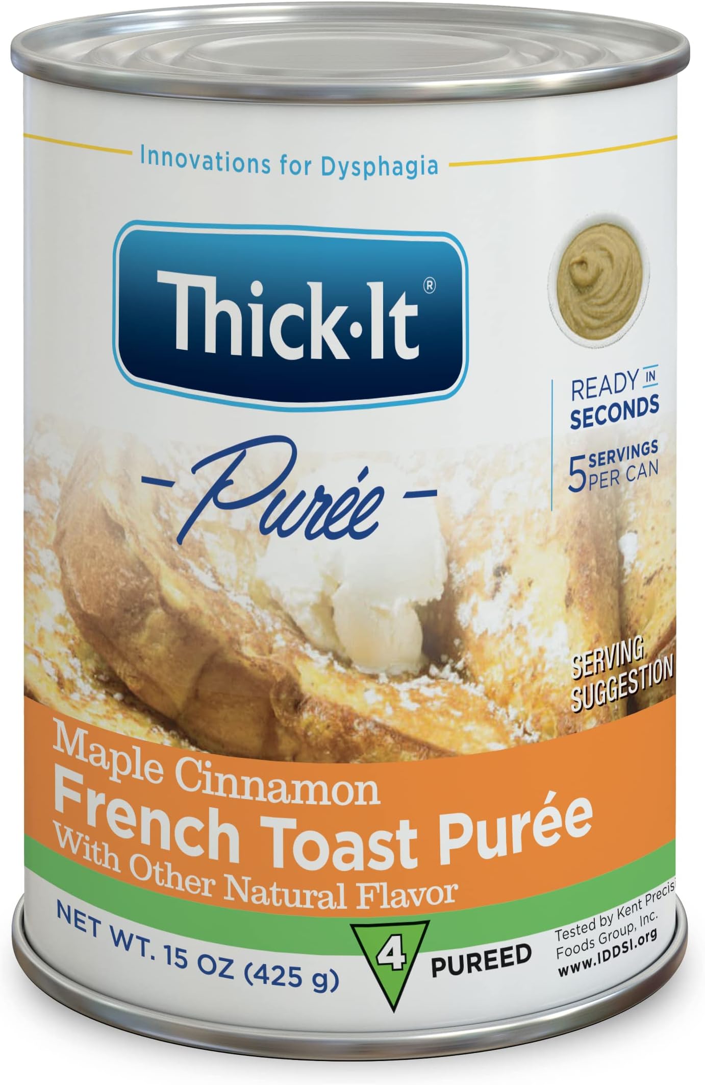 Pureed Maple Cinnamon French Toast (IDDSI), Naturally Flavored, Digestible Swallowing Aid, Simple-to-Use, 15 oz Can (Value Pack of 12)