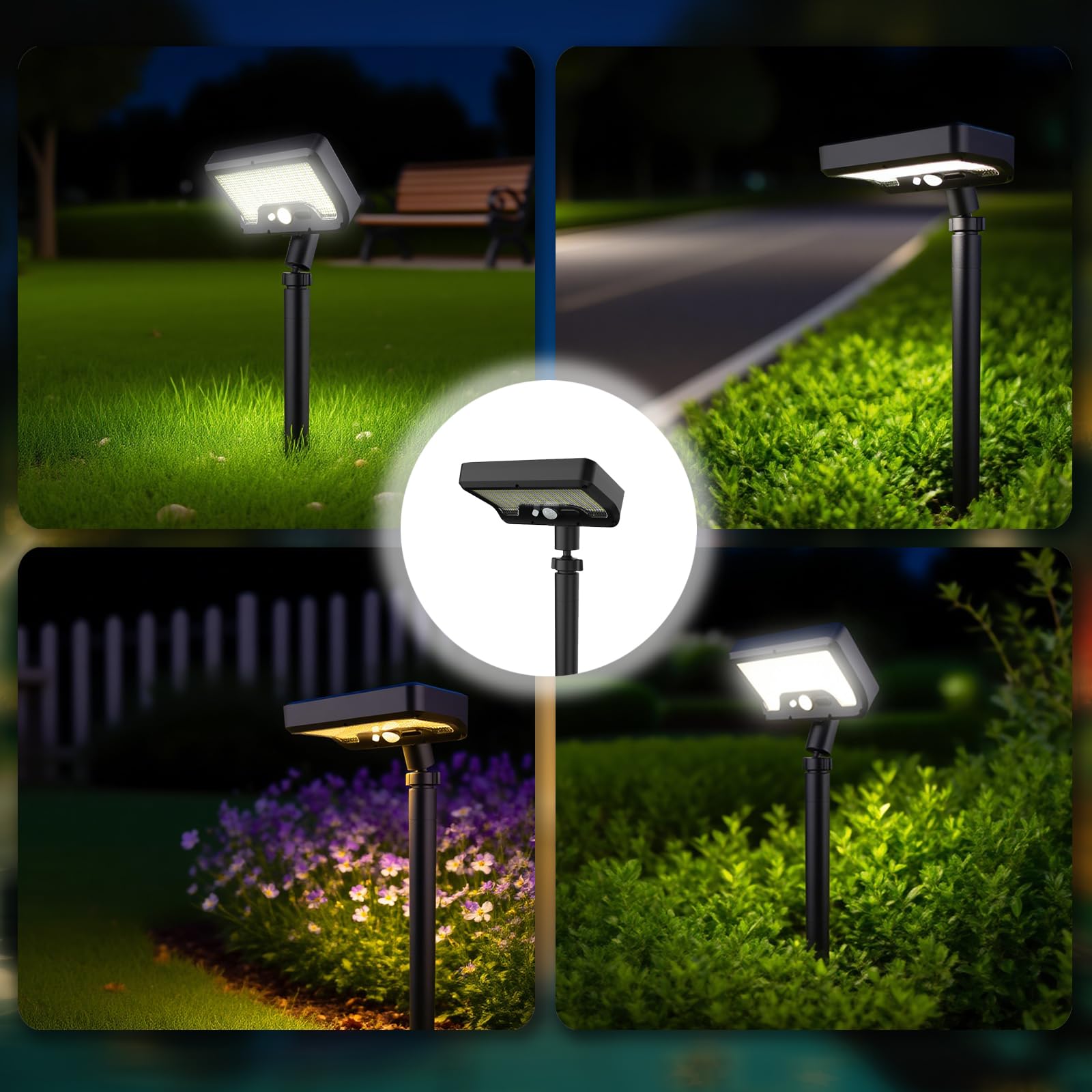 Solarlampen für Außen Garten: IP65 Wasserdicht Solarleuchten Garten mit Bewegungsmelder USB & Solar - 3 Helligkeitsstufen Hof Eingangstür Gehweg (4 Stück)