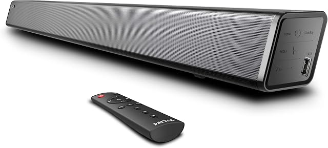Soundbar, Paiyda Sound Bar for TV, 120 dB Bluetooth Soundbars with Built-in Subwoofer, Wall Mounted Home Theater, Music/Moive/News Modes, Strong Bass, Remote, Optical/AUX/Coaxial/USB Connection
