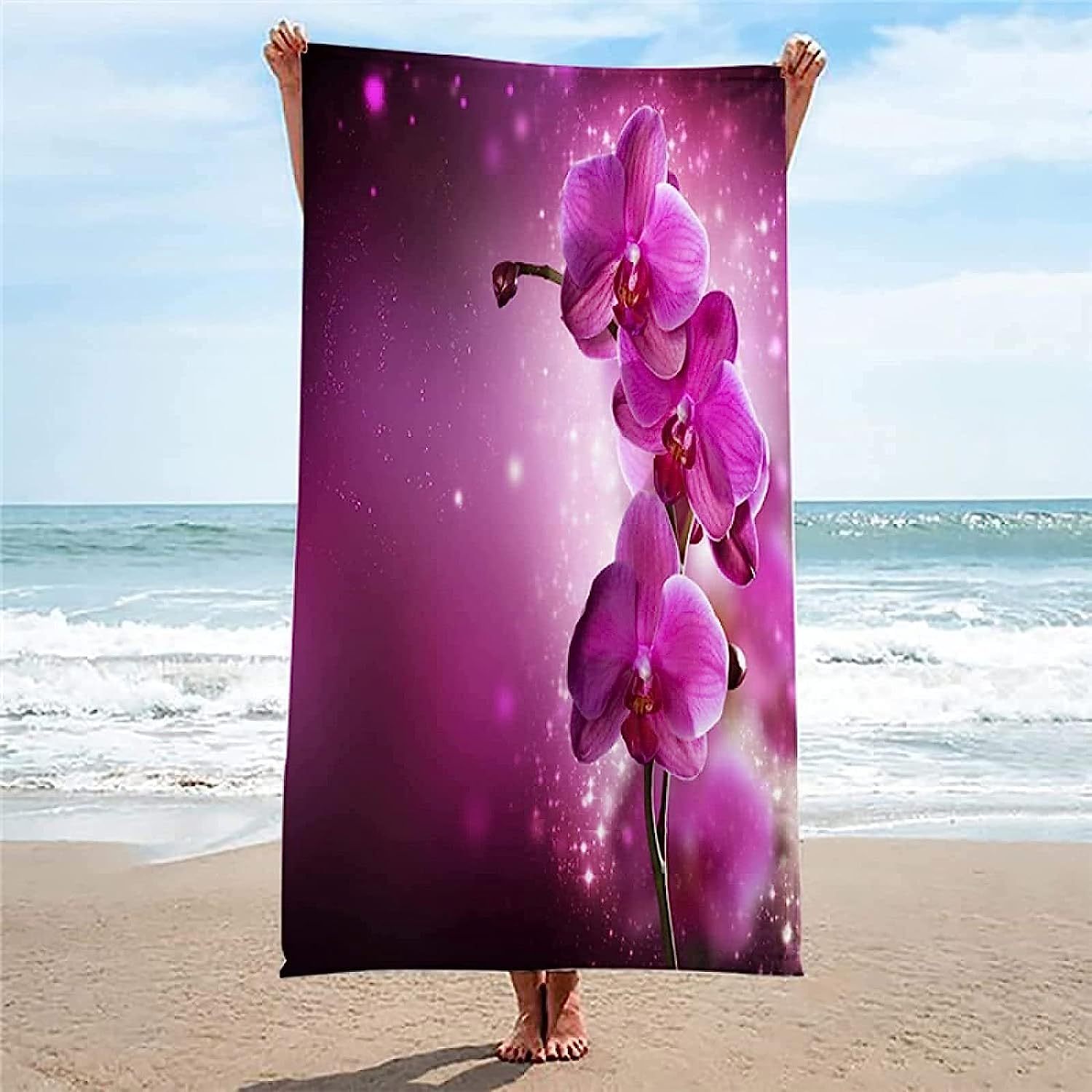 Telo Mare Microfibra Grande Orchidea Viola 200 X 200 Cm, 3D Telo Mare Leggero Antisabbia Per Donna Uomo, Asciugamano Microfibra Asciugatura Rapida Per Bagno, Spiaggia, Campeggio, Viaggio -0G5J+O1B