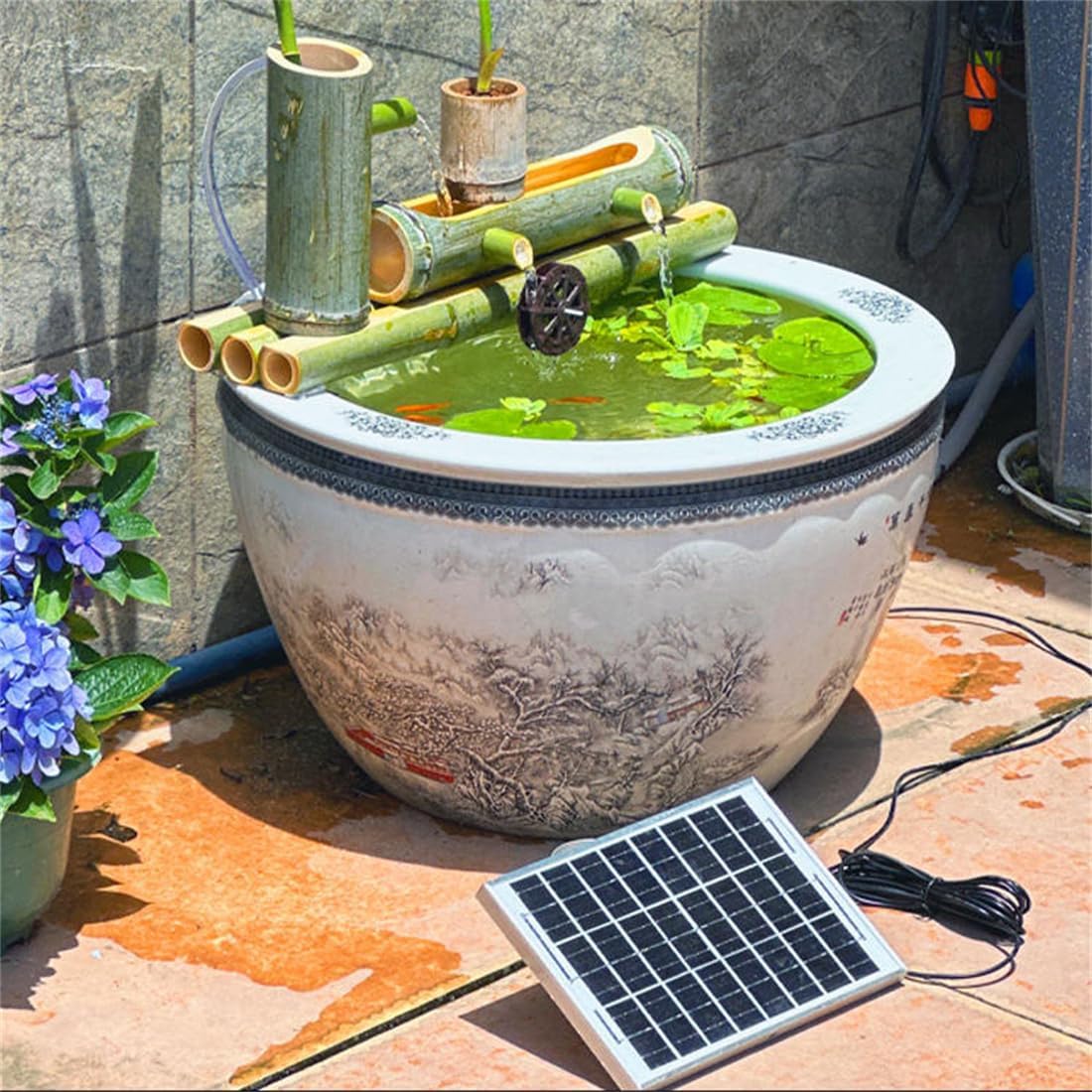 Ljykbfl Solar Water Fountain Kit, Bamboo Zen Garden Decoration With Pump, Feng Shui Water Feature For Outdoor Garden