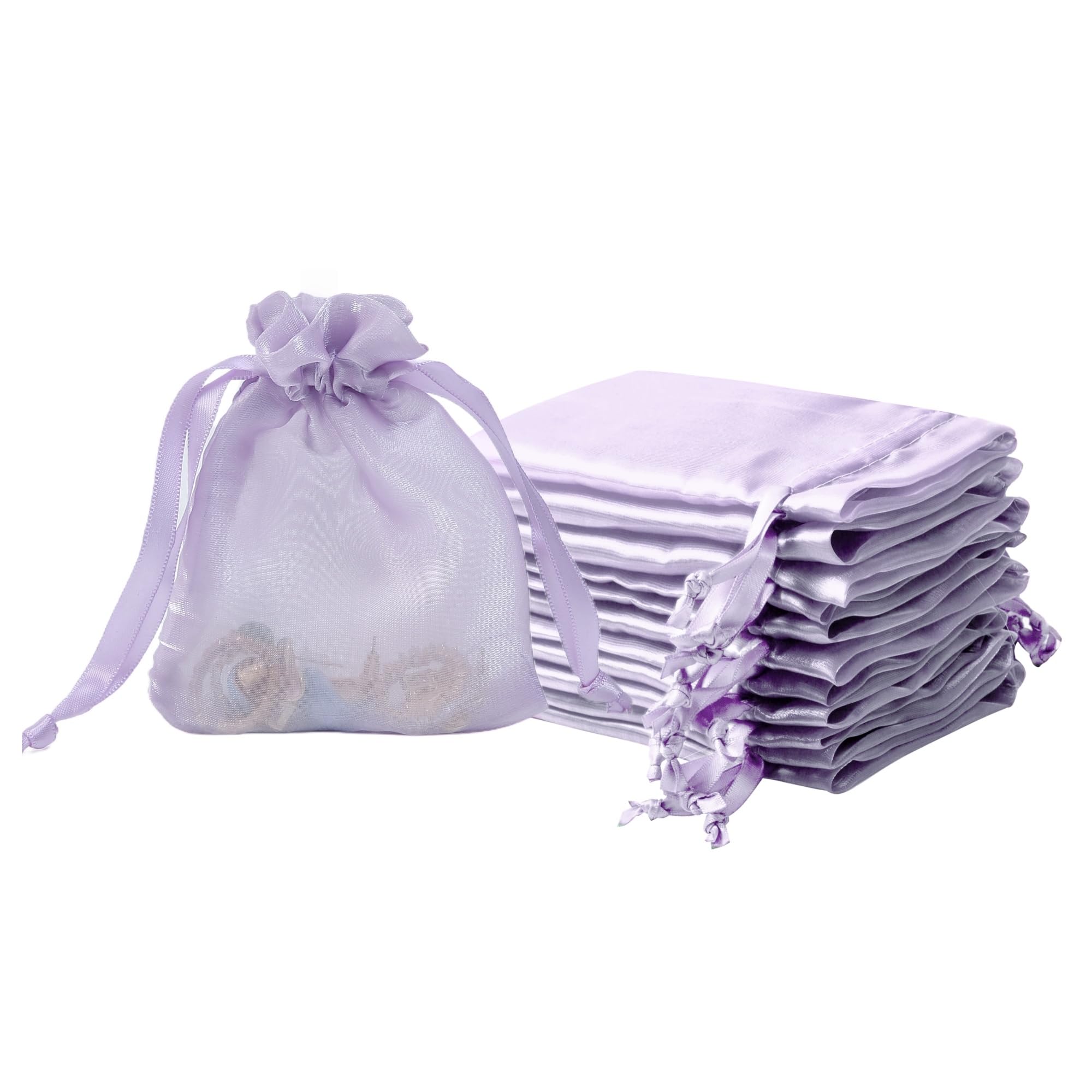 QIANF 20 Pcs Lilac Purple Small Organza Bags 3X4 inch for Wedding Favors with Drawstring, Mini Mesh Gift Bags Jewelry Pouch for Candy Bridal Shower Party Favor Baby Shower Christmas