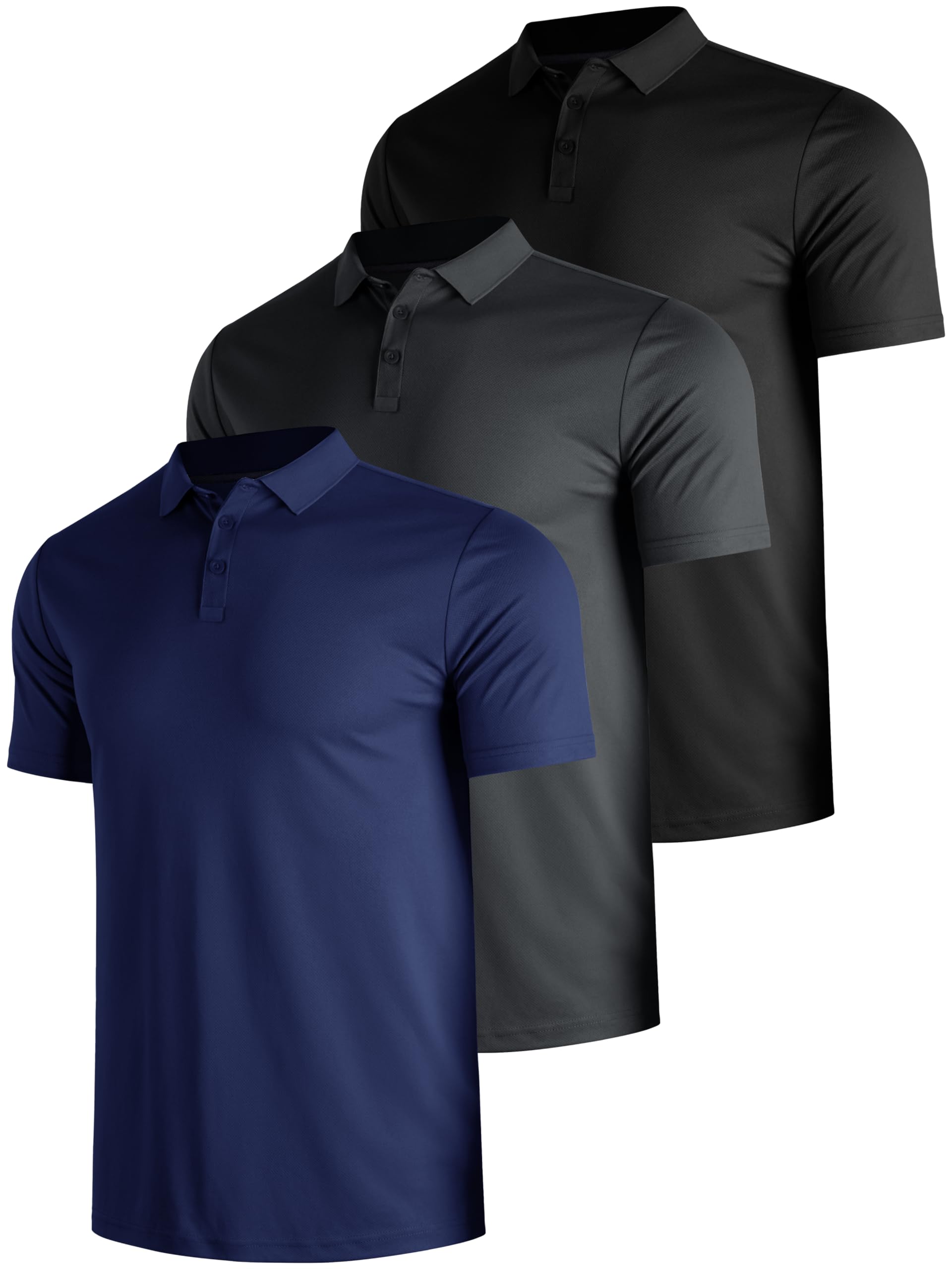 Tchumum 3 Pack Polo Shirts for Men Golf Performance Moisture Wicking Breathable Athletic Polyester Work Sport Polos