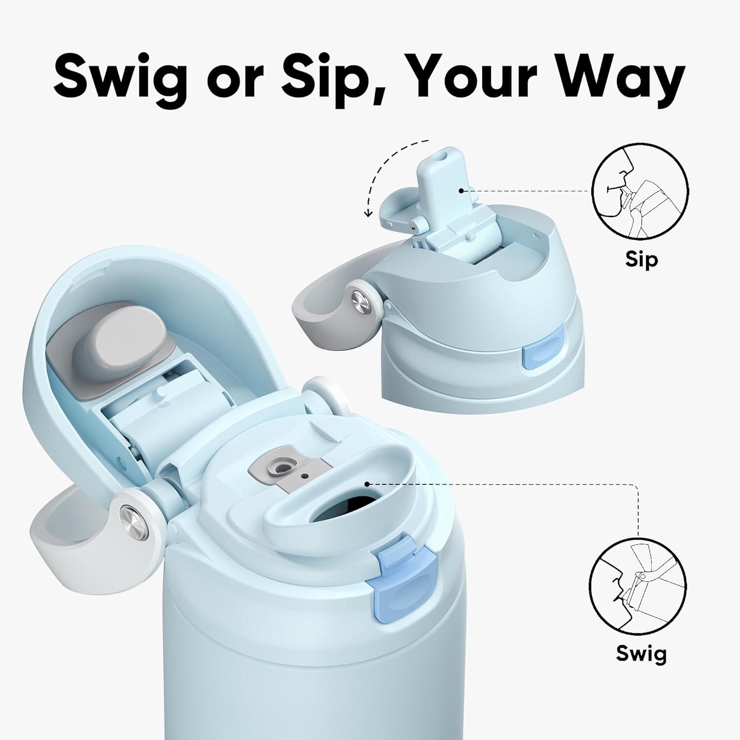 ENCOOL Leakproof Insulated Water Bottle with Straw Dual-Sip Water Bottle Bag-Safe Design for Work, Commute & Gym – Keeps Drinks Cold All Day, 24 oz, Frost Blue