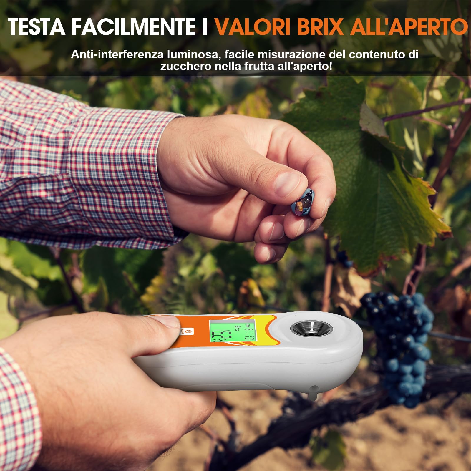 Rifrattometro Brix intelligente, tester Brix digitale YINMIK (0-60%), misuratore zucchero con ATC, metro Brix portatile per frutta, produzione casalinga di vino e birra, caffè, succo, cibo, verdura