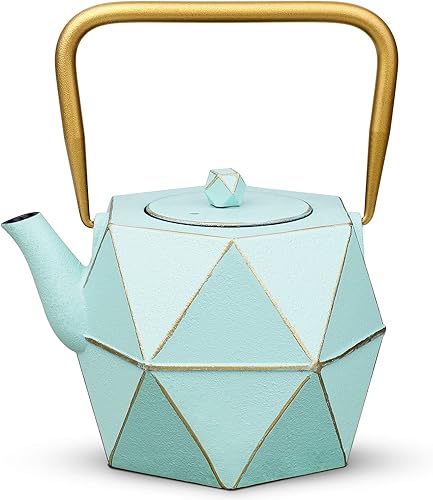 Toptier - Tetera de hierro fundido, hervidor de té seguro para estufa japonés de hierro fundido, tetera de diseño de diamante con infusor removible