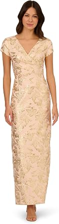 Adrianna Papell Womens Matelasse Long Dress