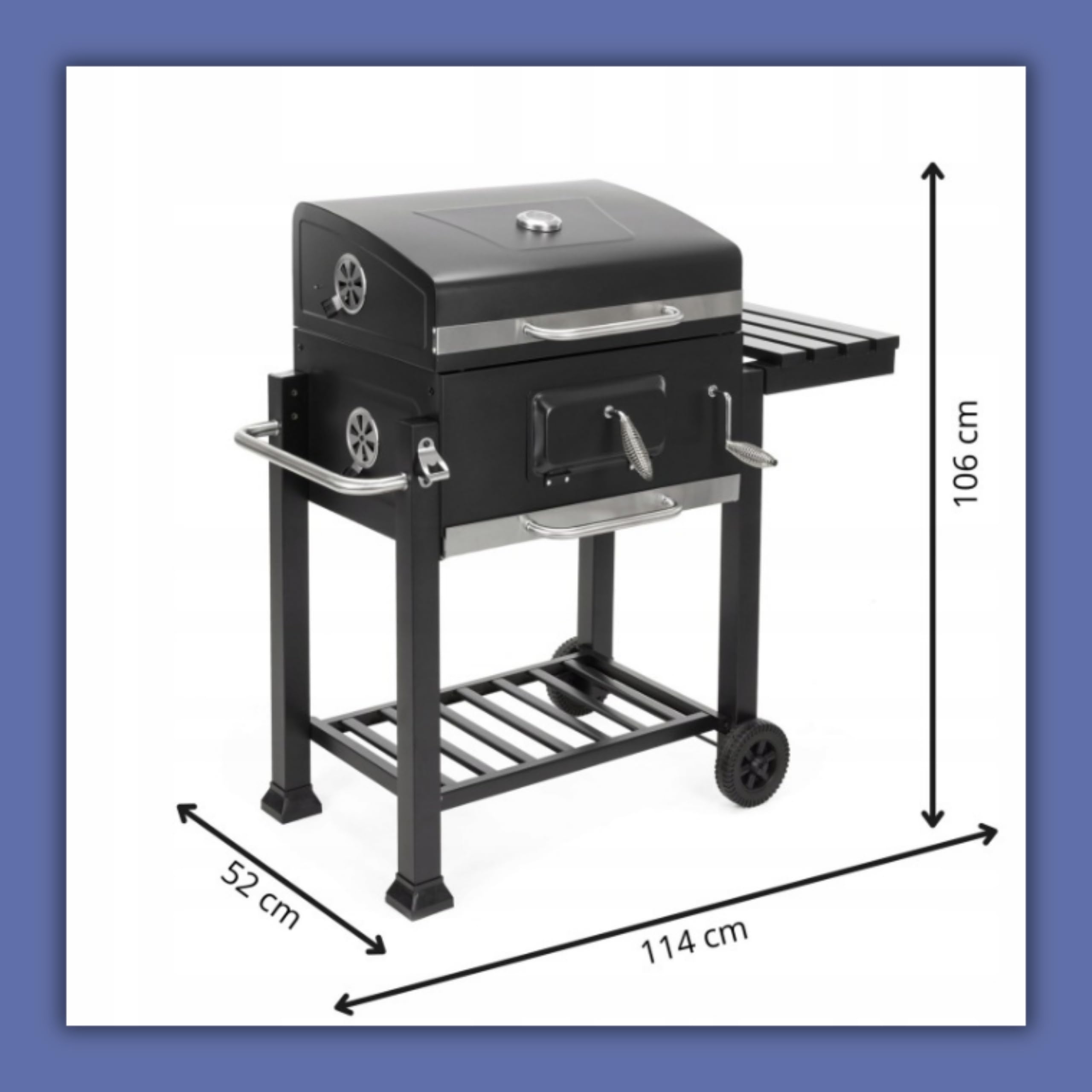 Holzkohlegrill Grillwagen BBQ Smoker mit Deckel Thermometer Höhenverstellbarer Kohlerost Fahrbarer Gartengrill mit Ablagen Flaschenöffner Rollen Camping SPRINGOS