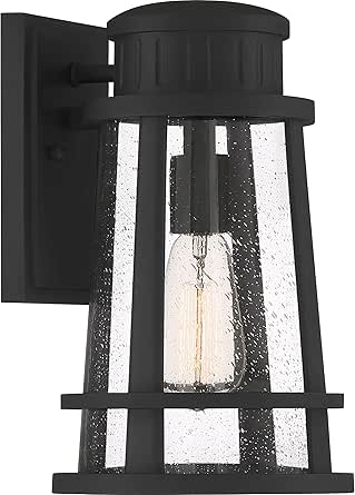 Quoizel Dunham Outdoor Wall Lantern, 13 Inch 1-Light Earth Black Vintage Wall Sconce, Classic Wall Light with Clear Seeded Glass, 100W, Outside Lights for Patio, Porch, Garage or Yard