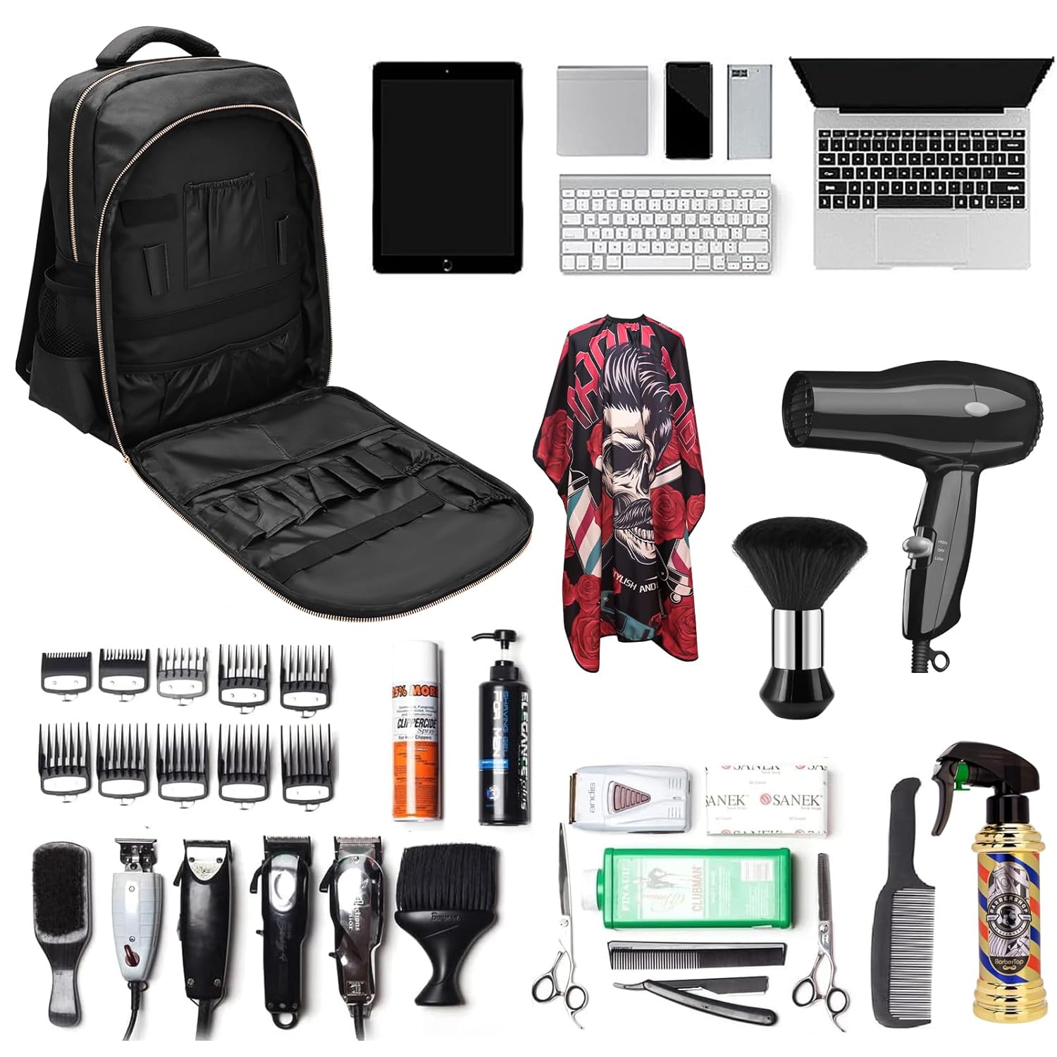 Barber Supplies Clippers Backpack for Hairdresser, with Barber Cape & Barber Brush, Large Travel Bag Zipper, Water Proof Barber Accessories of Professional Hair Cutting Tools Backpack