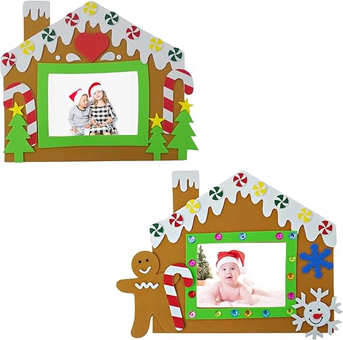 4E's Novelty Marco de fotos de espuma para casa de jengibre (paquete de 12) Marco de fotos de Navidad a granel, kit de manualidades, manualidades de
