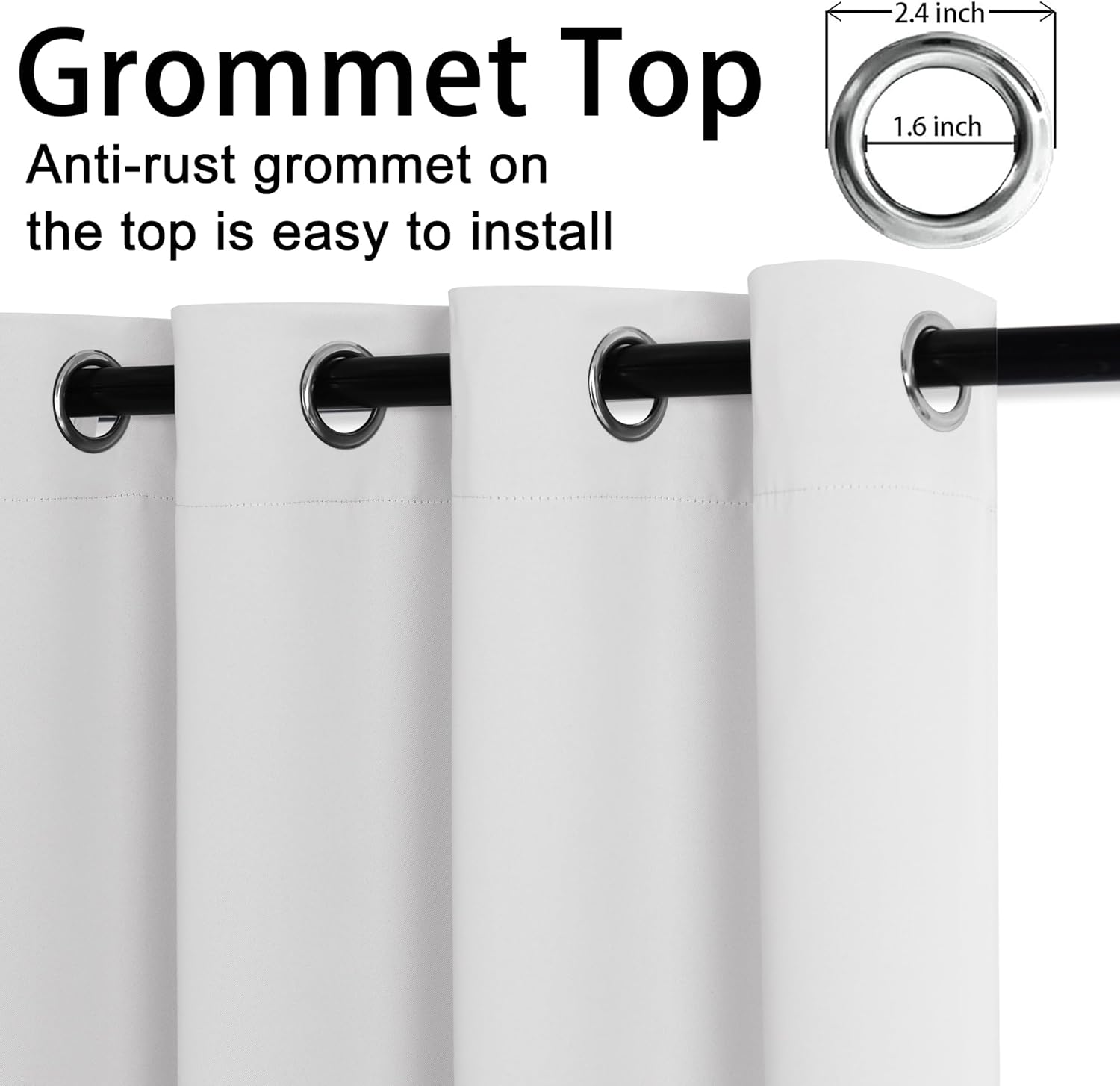 JIUZHEN Blackout Curtains with Tiebacks - Thermal Insulated, Light Blocking and Noise Reducing Grommet Curtain Drapes for Bedroom and Living Room, Set of 2 Panels, Greyish White, 42 x 63 Inch Length