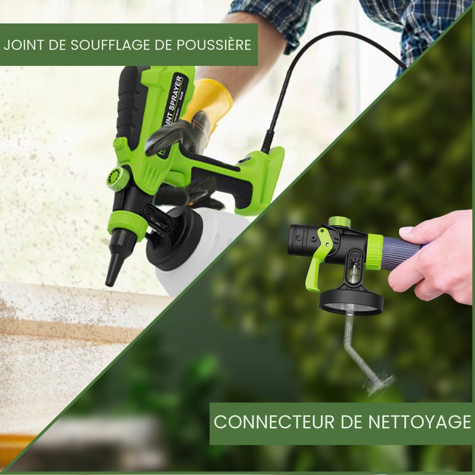 Pistolet Peinture HVLP 700W,Pistolet Peinture Électrique avec 4 Buses & 3 Motifs, Fonction Soufflage & Nettoyage, Réservoir 1200ml, pour Meubles, Murs, Portes, Clôtures, Bricolage
