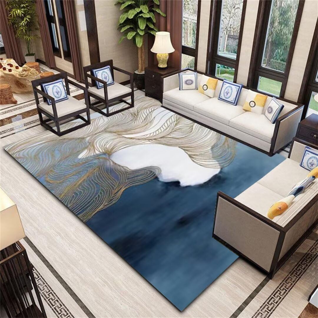 Tapis de salon lavable et doux bleu à poils courts
