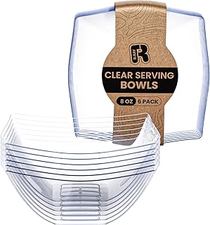 R-kay 6 Pack Square Small Plastic Serving Bowls 8 oz - Small Plastic Bowls for Parties, Premium For Weddings Catering And Birthday parties