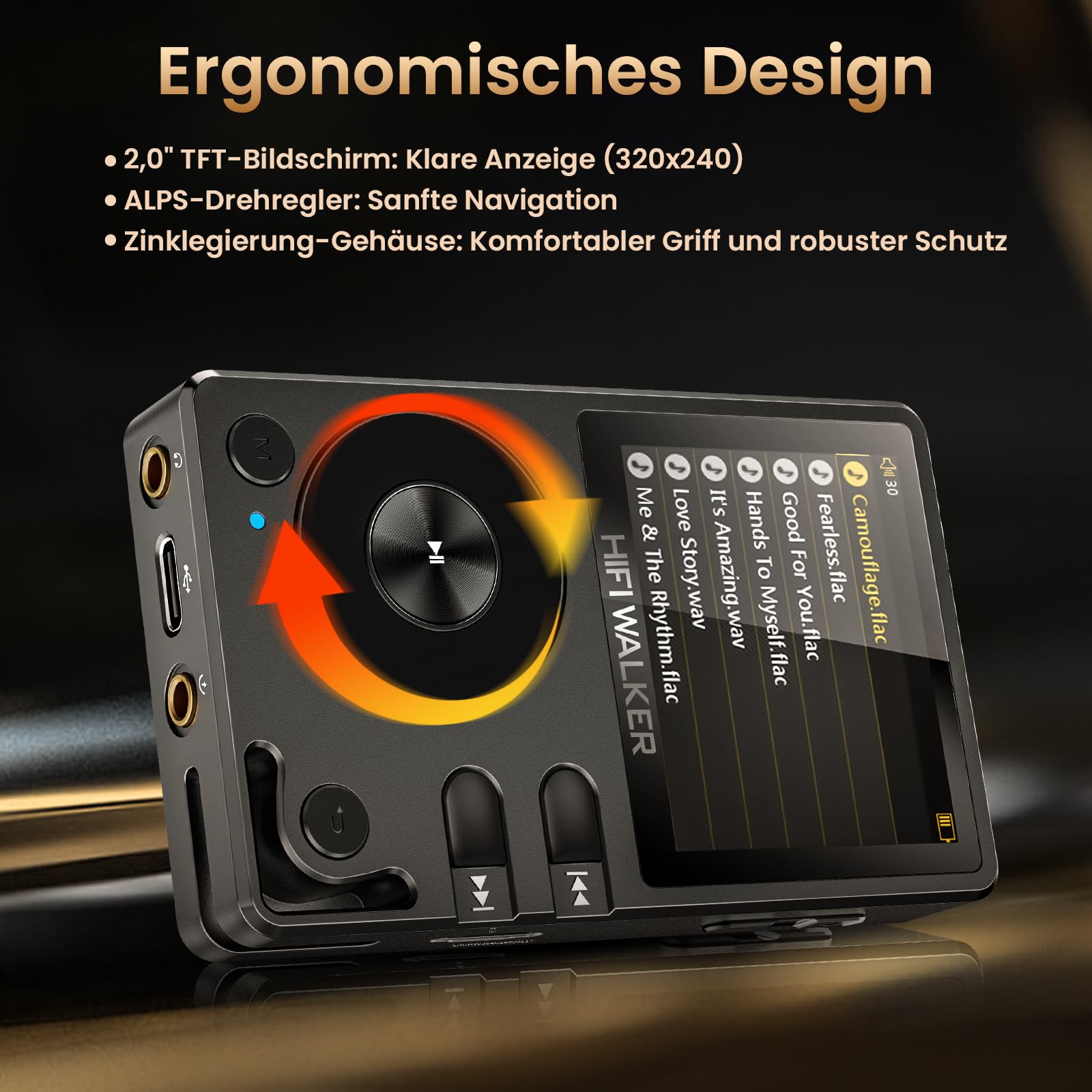 HIFI WALKER H2 MP3 Player mit Bluetooth 5.2, DSD DAC Hi-Res FLAC Verlustfreier Musikplayer, Tragbarer Digitaler Audioplayer 64GB Speicher erweiterbar bis 512 GB