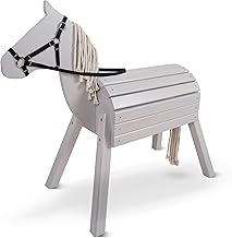 Pink Papaya Wooden Horse Outdoor Horse Riding Horse Wooden Kids Horse Play Horse XXL Garden Outdoor Horse with Mane and Tail