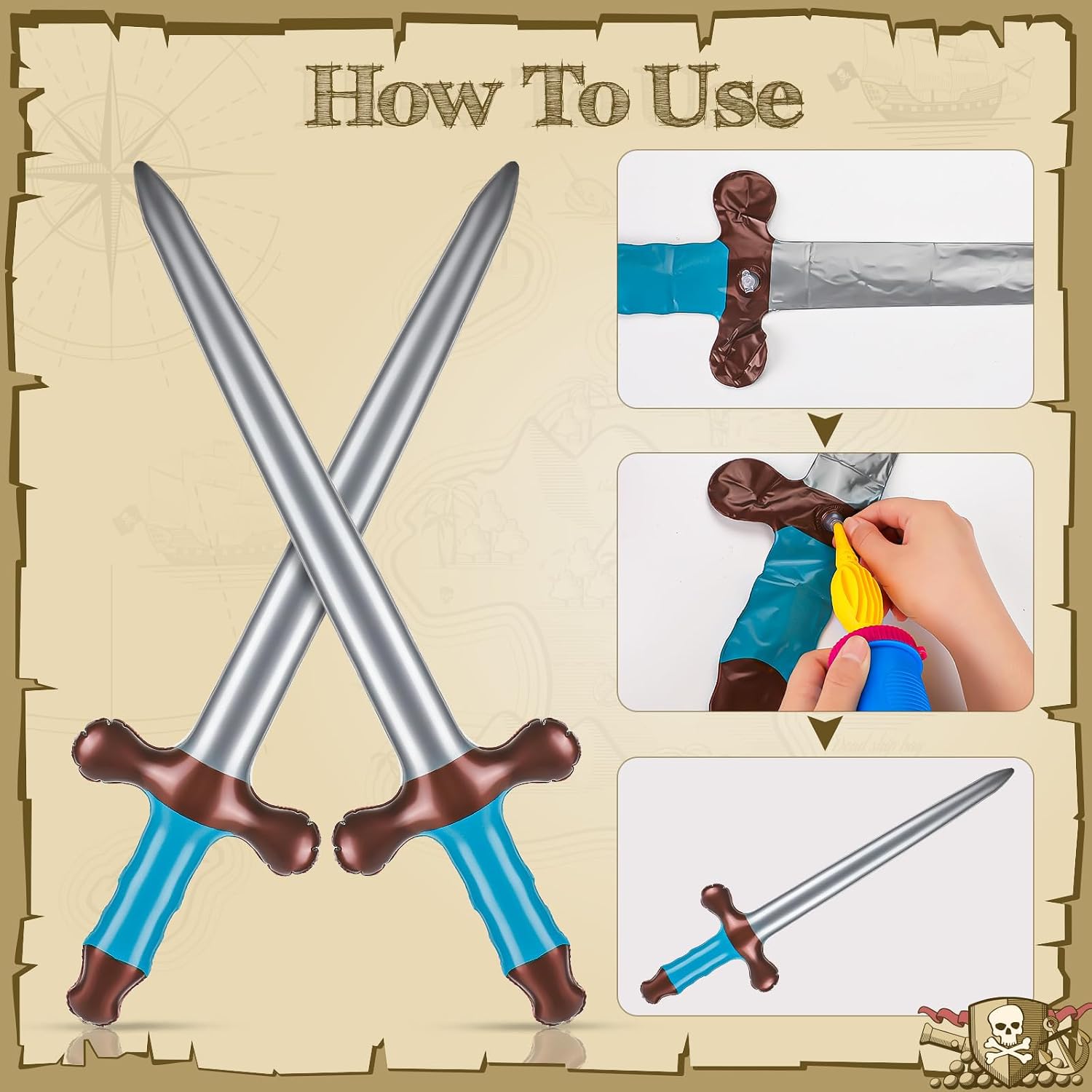 20Pcs Inflatable Swords, 24In Inflatable Pirates Sword Pirate Party Swords | for Swimming Pool Party, Birthday Cosplay, Halloween Costume
