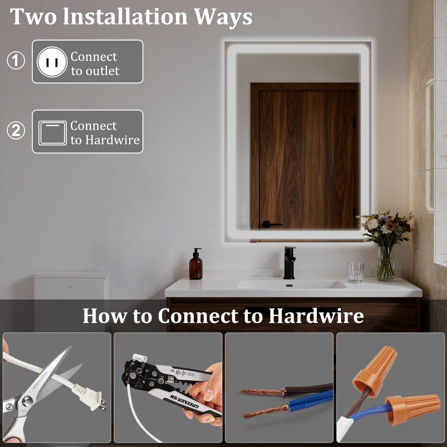 20 * 28" Led Vanity Mirror, Smart Light Up Shower Mirror Fogless, Make Up Wall Mirror with Lights, 3 Color Temperatures, Brightness Adjustment, Memory Function, Quick Installation