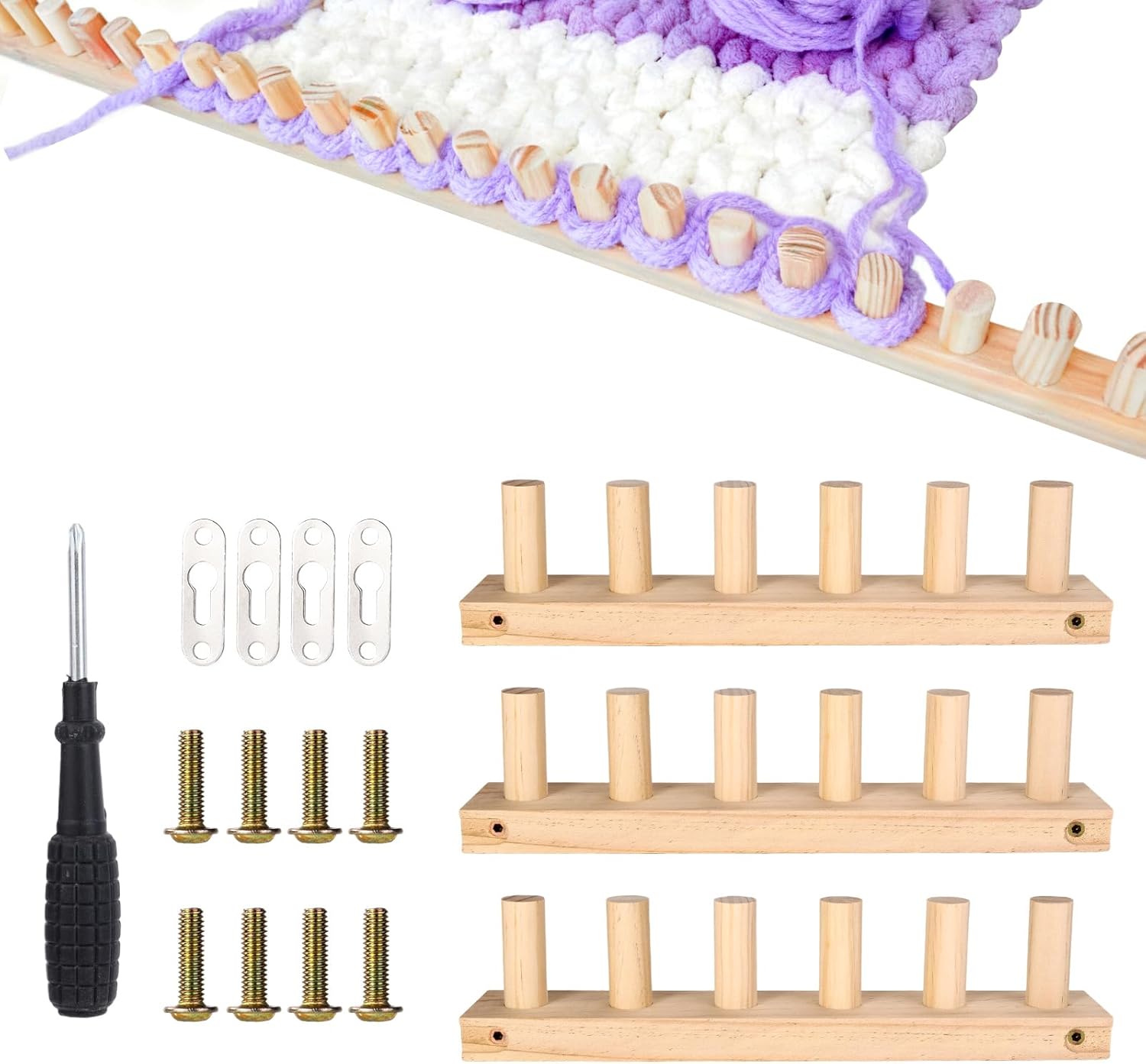 Sinbana Chunky Blanket Loom Kit, 90cm/35in Wooden Chunky Knitting Blanket Loom Durable 3-in-1 Crochet Knitting Tool Set Suitable for Beginners Craft Enthusiasts