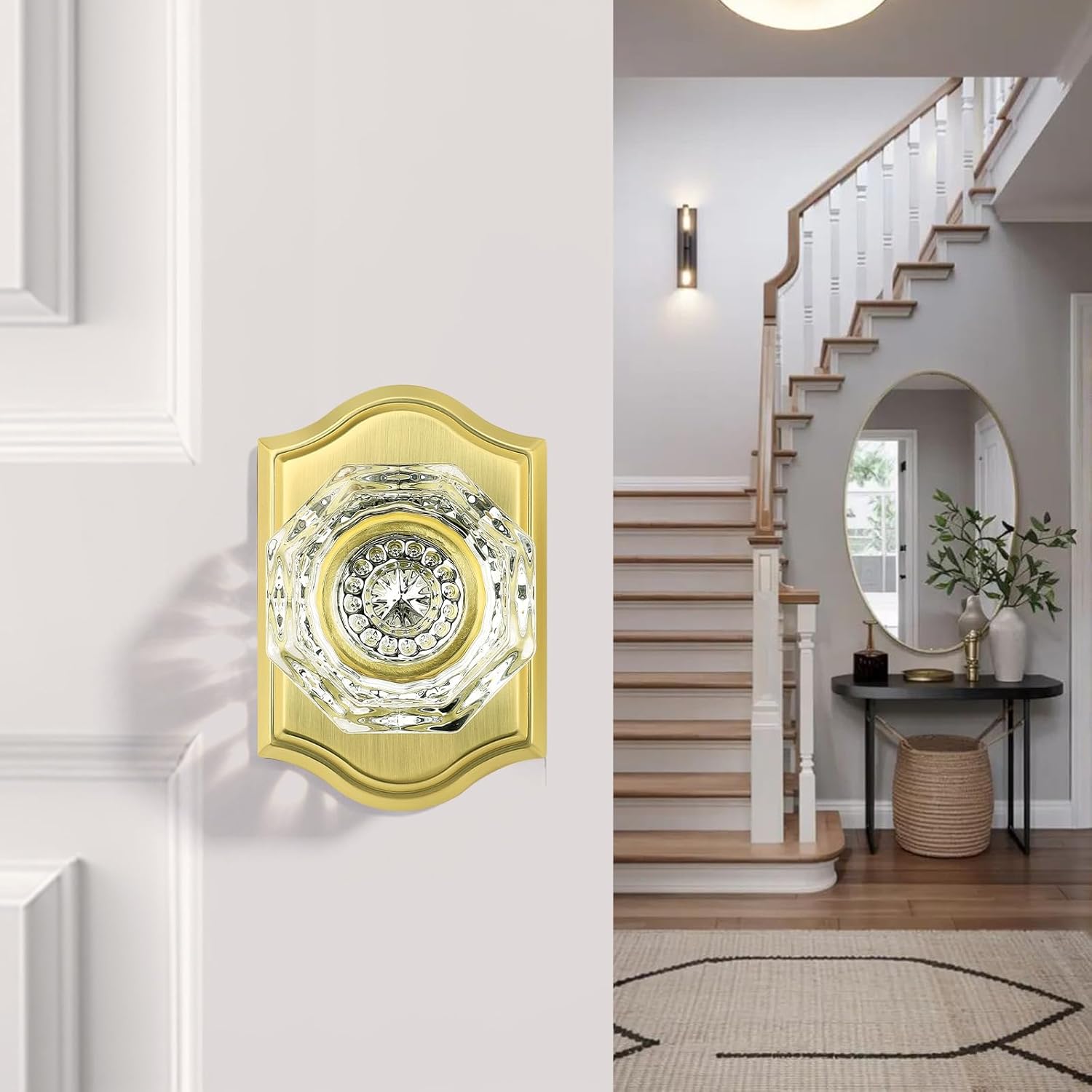 Orger 2 Pack Glass Interior Dummy Door Knobs, Decorative Knobs for Closet/French Doors, Gold Vintage Dummy Door Handles No Drills