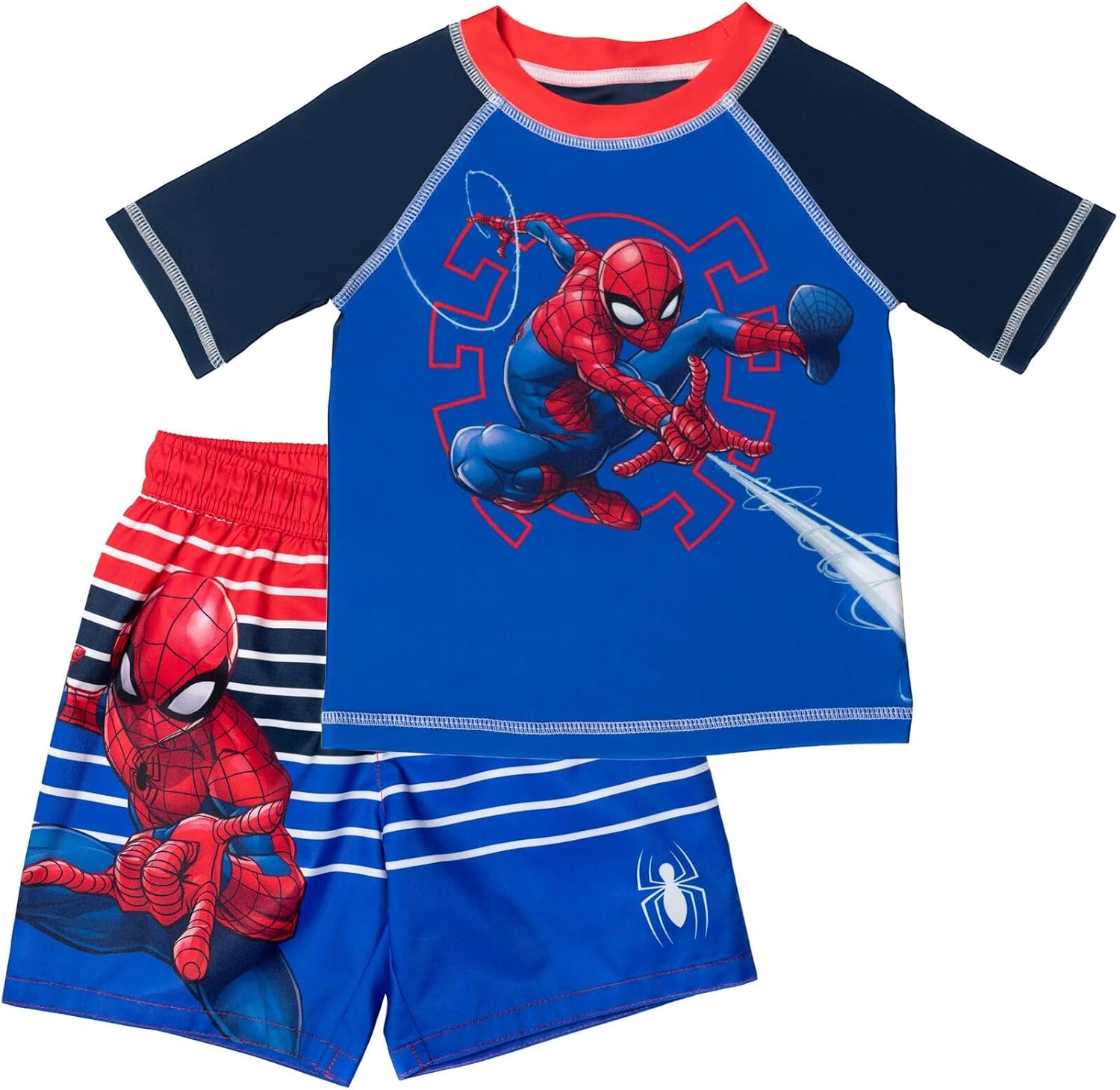 Marvel Raglan Rash Guard and Swim Trunks UPF 50+ Outfit Set Toddler to Big Kid Sizes (2T - 18-20)