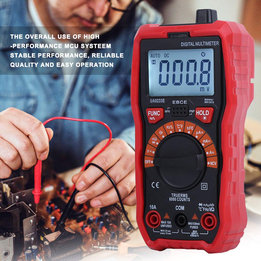 Multímetro y amperímetro digital con MCU de alto rendimiento para mantenimiento eléctrico industrial, probador multifunción 233E con cables de prueba con pinza de cocodrilo