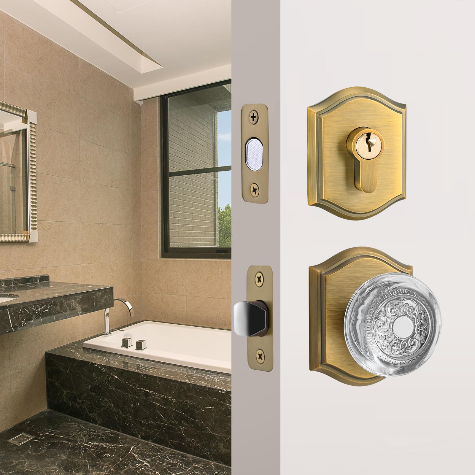 Vintage Brass Glass Door Knobs with Lock -21