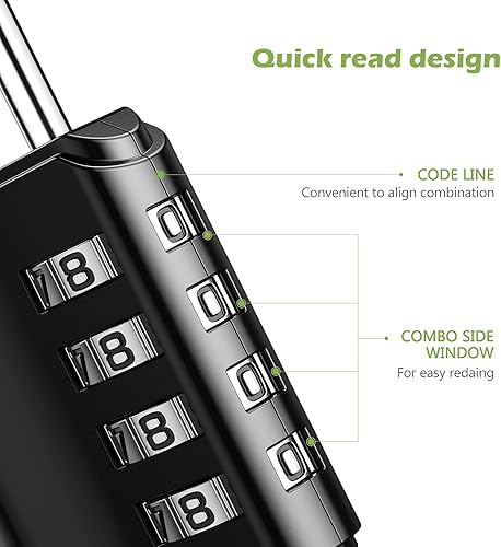 Miniatura 3 de KeeKit Cerradura de combinación, candado de combinación de 4 dígitos con llaves, cerradura de puerta impermeable reajustable para casillero,