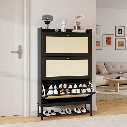 Miniatura 10 de Armario delgado de almacenamiento de zapatos de entrada con 2 cajones abatibles, moderno organizador de zapatos independiente con capacidad para
