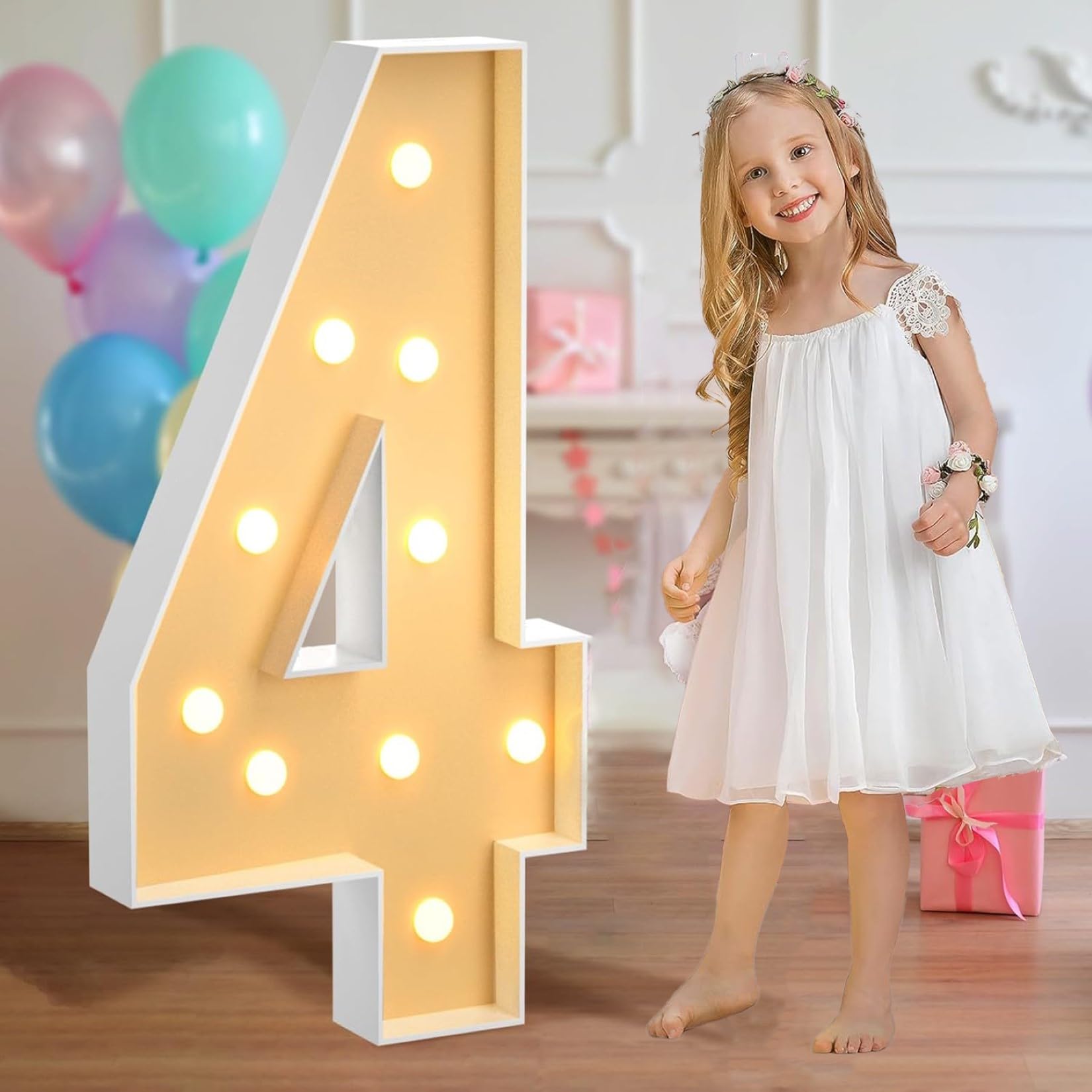 Marquee Light Up Number 4arge - Set di cornici decorative con luce calda, per matrimoni, San Valentino, feste di compleanno, 120 cm