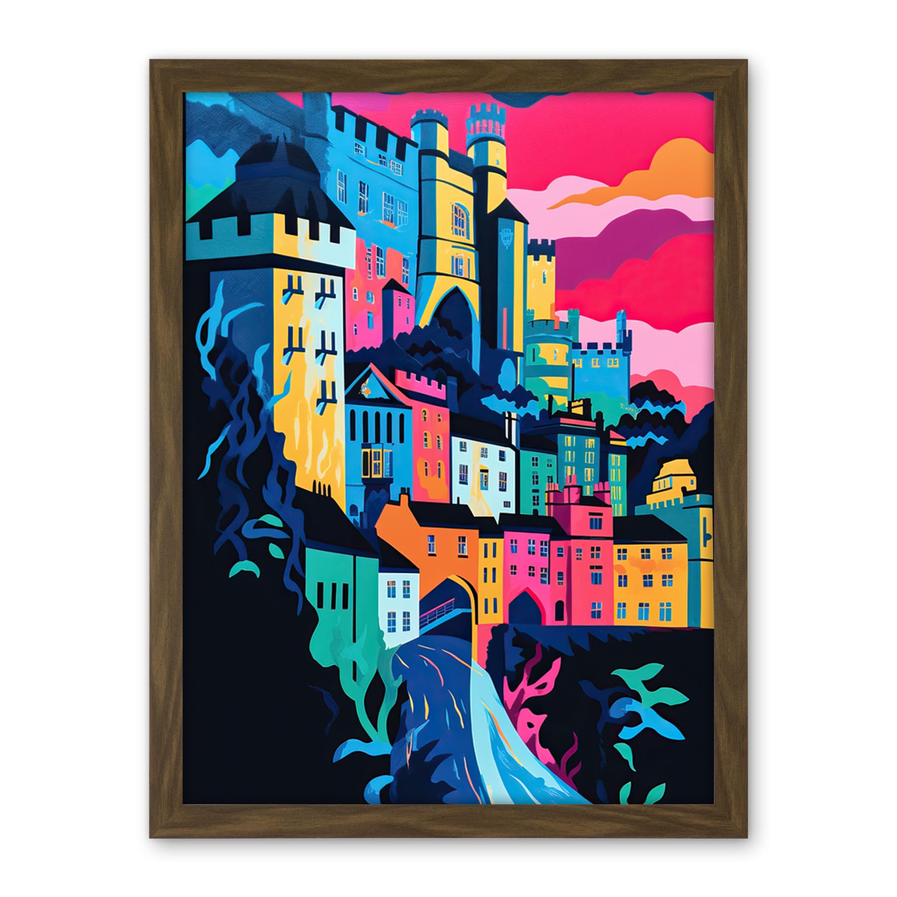 Artery8 Nottingham City Vibrant Abstract Pop Art Cityscape Artwork Framed Wall Art Print 18X24 Inch