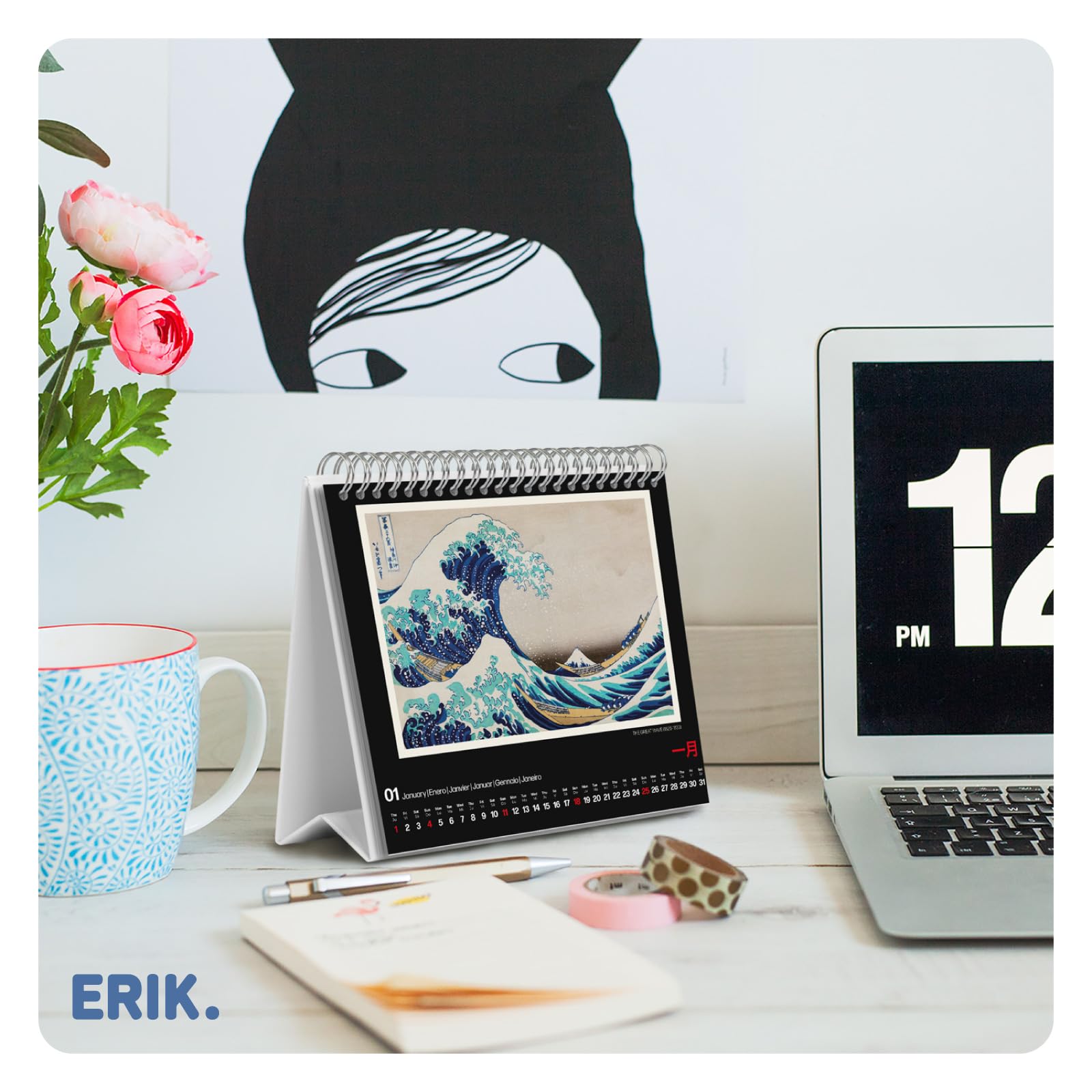Grupo Erik Desk Calendar 2026 - Hokusai Calendar 2026 Month To View | Monthly Desk Planner, Desktop Gifts Under 10 Pounds | Japanese Art Gifts For Friends