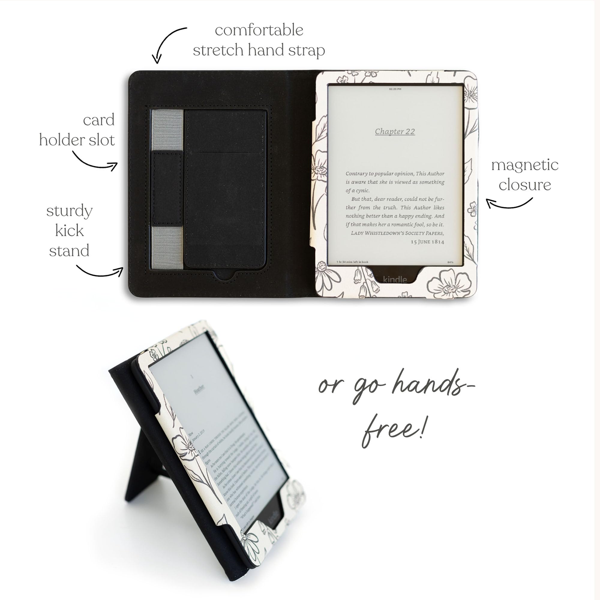 Elyse Breanne Design, Compatibile con Paperwhite, Kindle Reader di 11a generazione, guscio in pelle PU, custodia per dispositivo intelligente, cinturino elastico, cavalletto posteriore per alzarsi