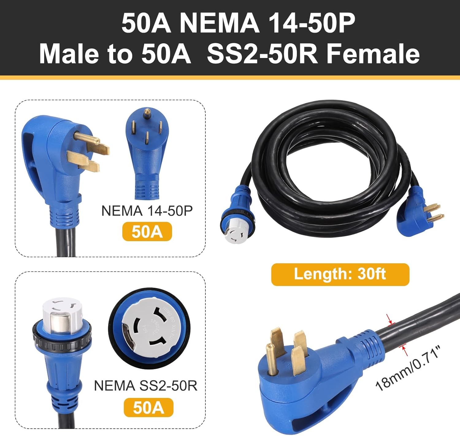 MECCANIXITY 50A 30FT Generator Cord and Power Inlet Box, 250V NEMA 14-50P/SS2-50R Pre-Drilling Generator Interlock Kit Waterproof Twist Lock Connector