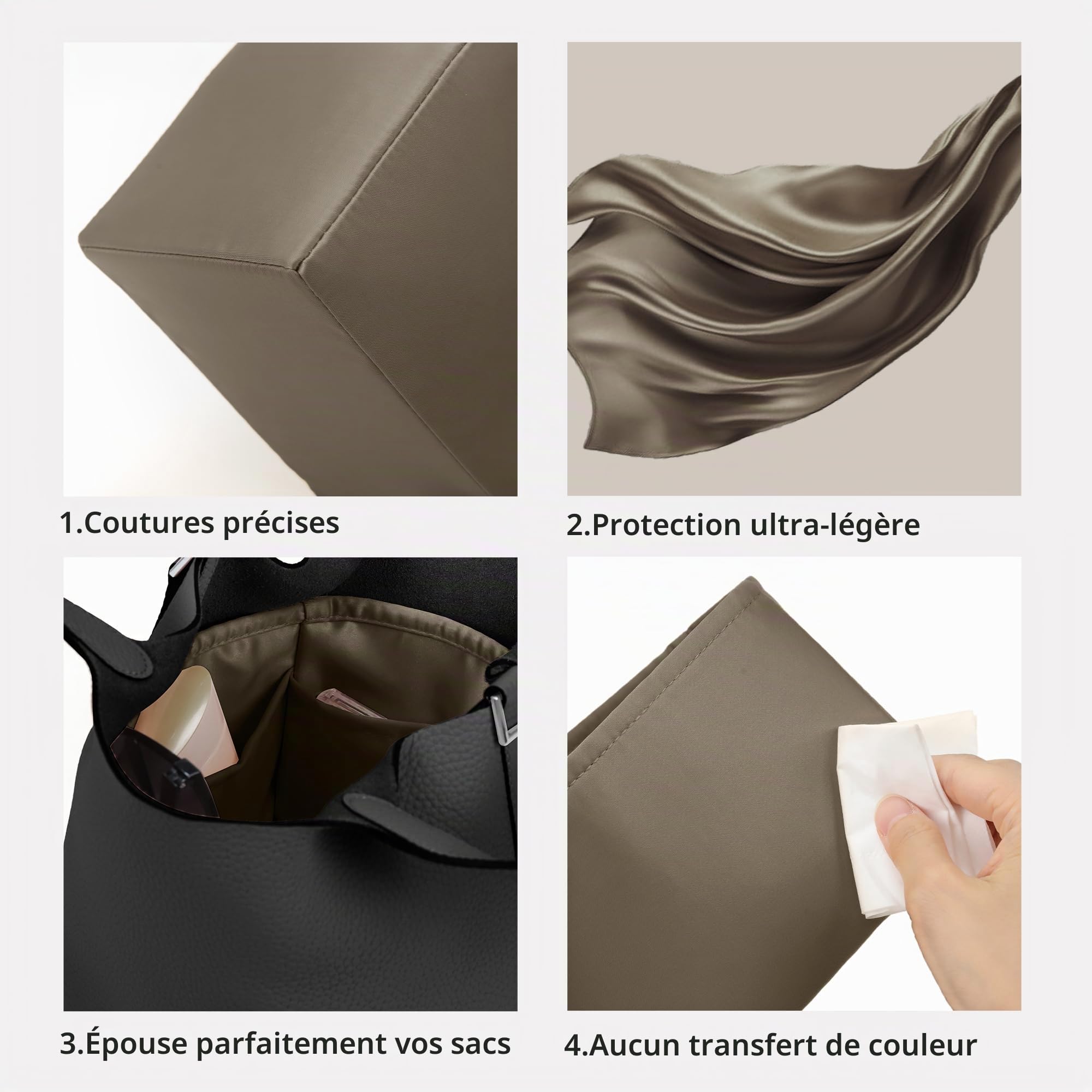 DGAZ Organisateur de Sac en Soie pour Hermès Picotin (18, Étoupe) | Soie Premium, Ultra Léger, Maintien de Forme Parfait, Protection Anti-rayure pour Sac de Luxe