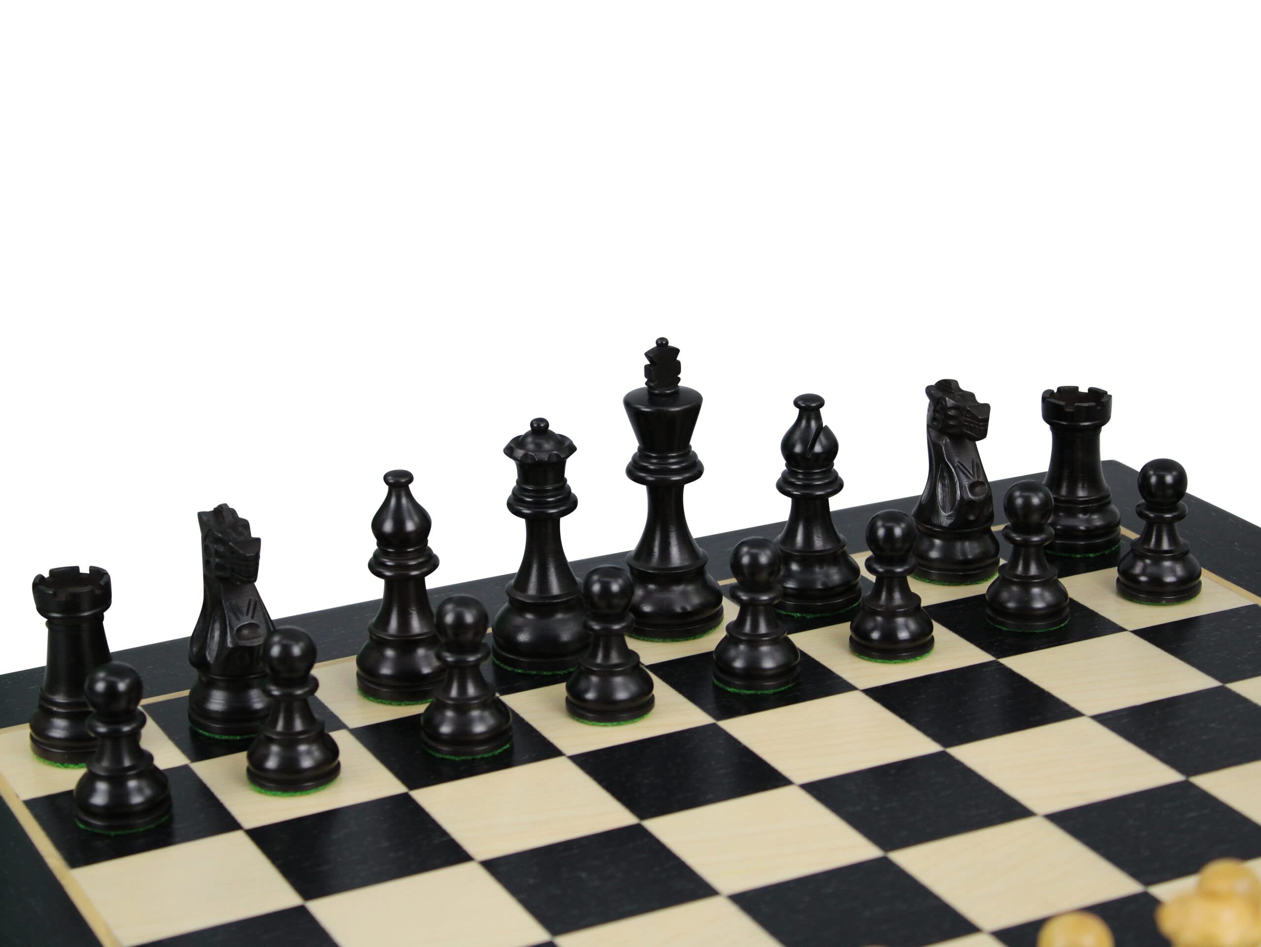 Helena - Set di scacchi a tavola piatta, in legno di ebano, 50 cm, pesato, ebanizzato, stile Atlantico, classico, Staunton, pezzi da 8,75 cm