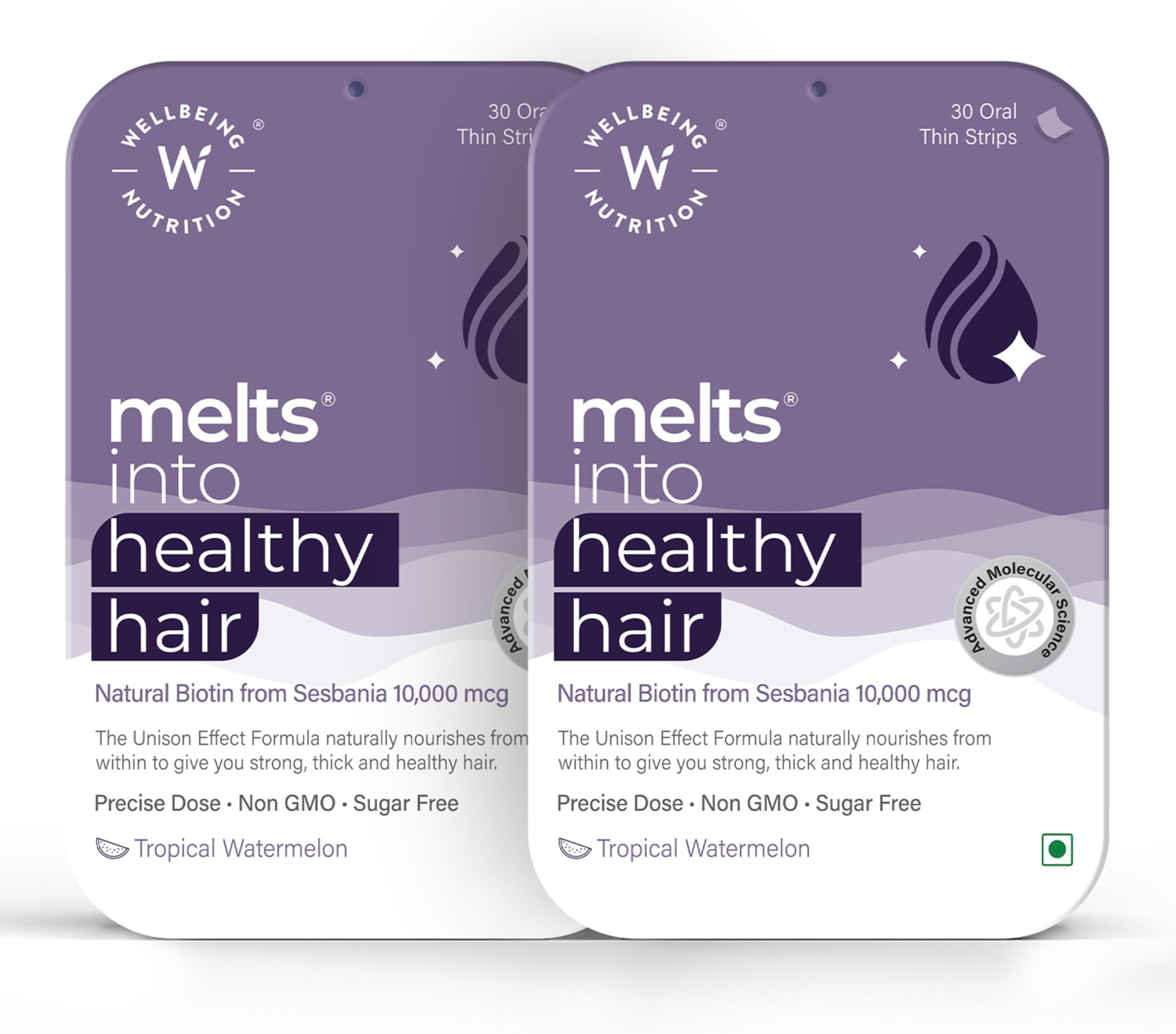 Melts Healthy Hair | Plant Based Biotin, Zinc, Bamboo Extract, Folic acid for Hair Nourishment, Strength and Thickness (60 Oral Strips)