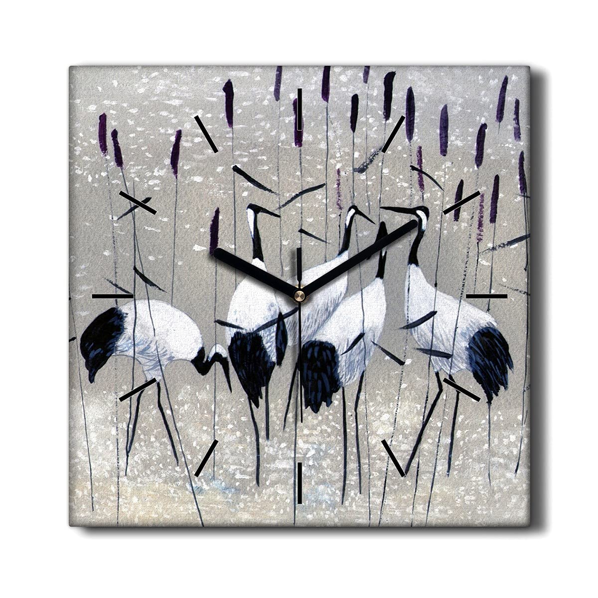Horloge sur Toile 30x30cm Animaux Canne Oiseaux pour Décoration Murale Salon