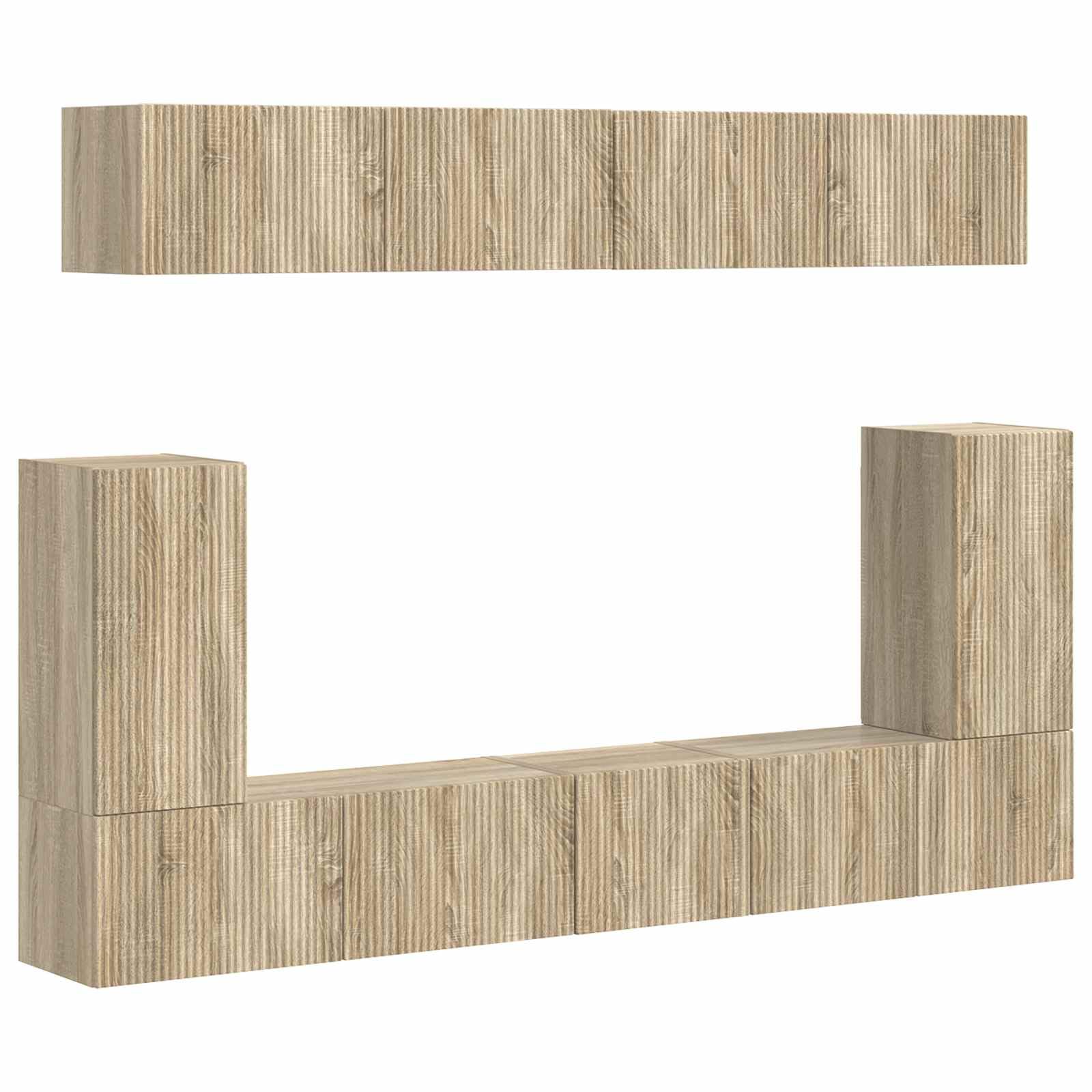 Zestaw szafek TV montowanych na ścianie, 5-częściowy, dąb sonoma, nowoczesne centrum rozrywki do salonu, 98 x 31 x 29,5 cm, oszczędność miejsca