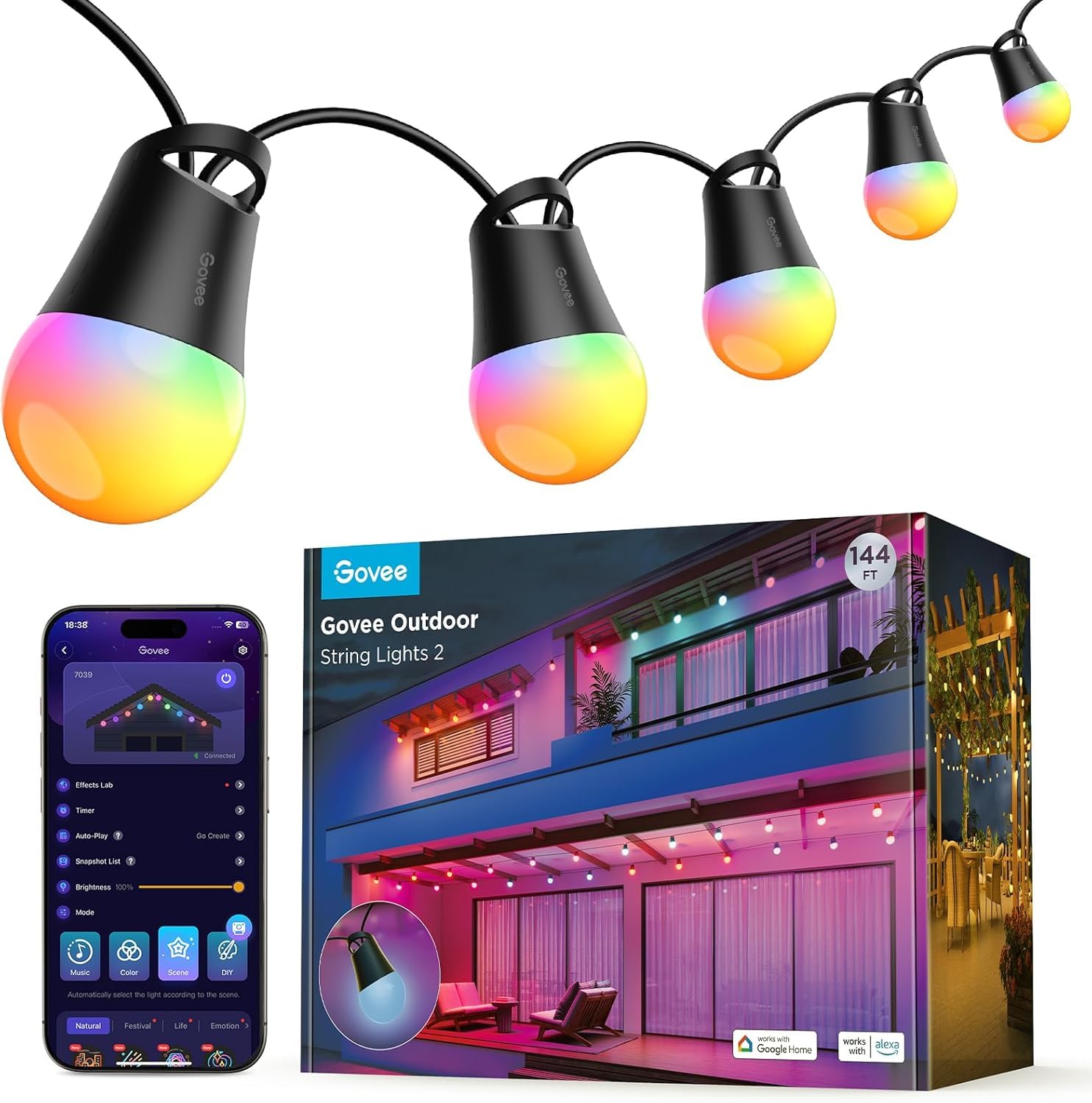 Govee LED Lichterkette Außen 2, 45M Dimmbare RGBICW Outdoor Lichterkette