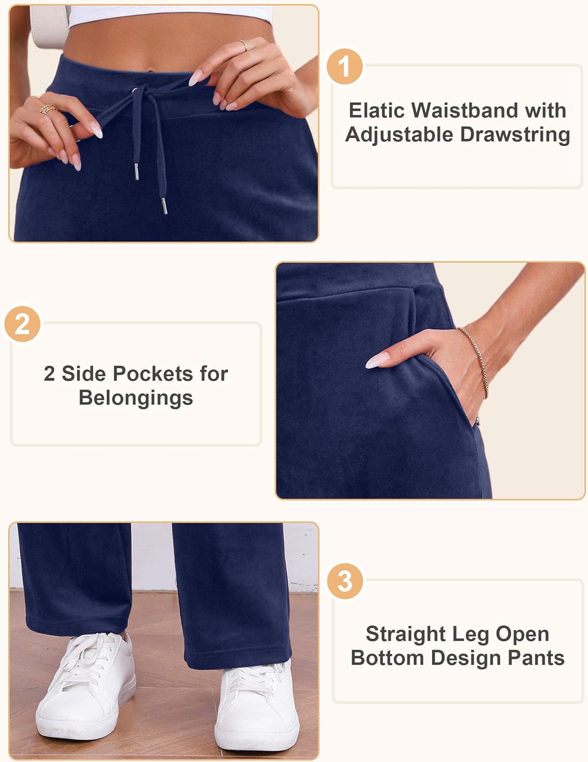 Velour Pants for Women, Straight Leg Womens Velour Sweatpants, Velvet Wide Leg Lounge Pants for Women with Pockets - Image 5