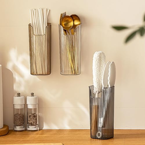 Miniatura 2 de SUNFICON Paquete de 3 soportes adhesivos para utensilios de cocina, soportes adhesivos para cubiertos montados en la pared, gabinetes de cocina,